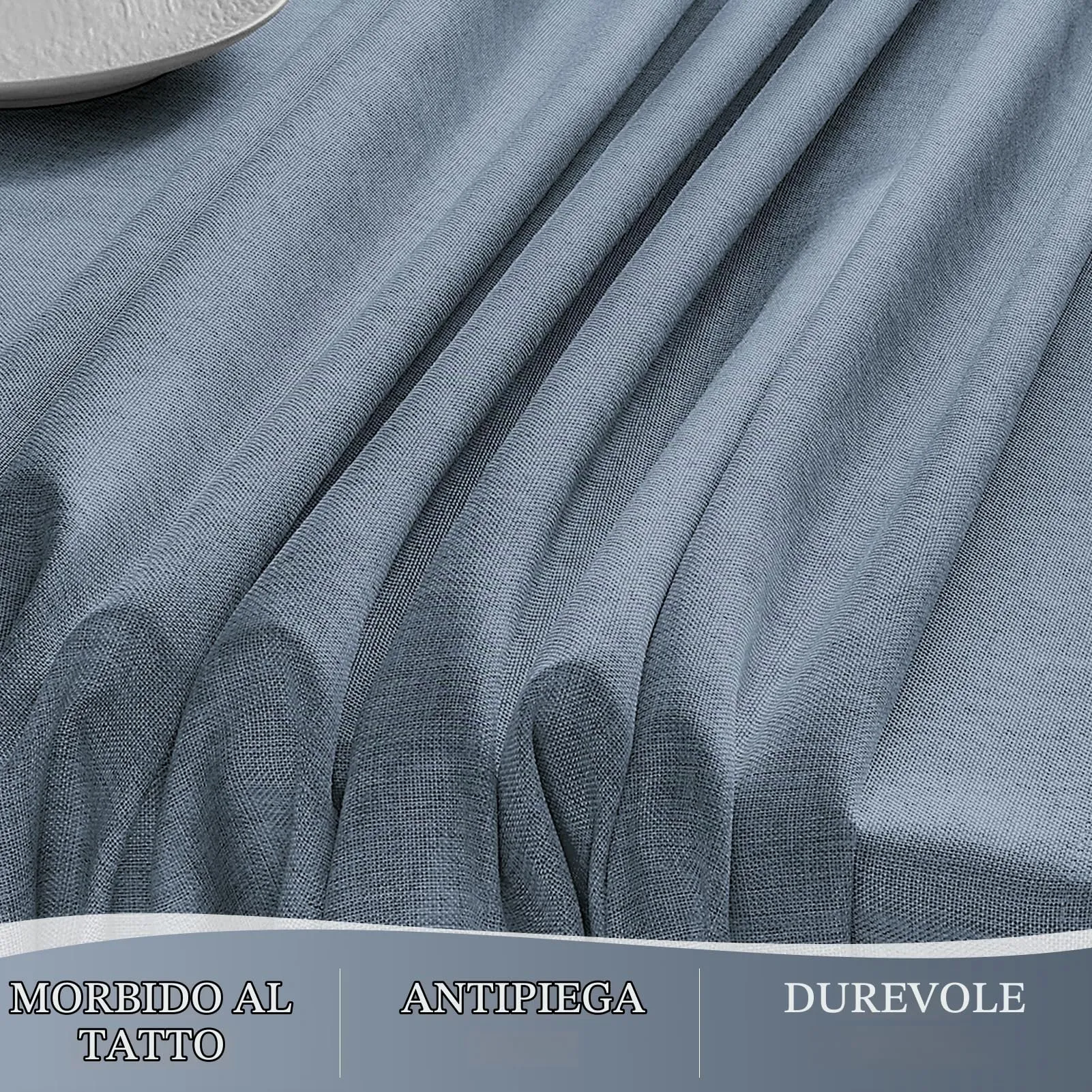 Softalker Tovaglia rettangolare in finto lino impermeabile e antimacchia, 152 x 264 cm, Blu Denim - immagine 3