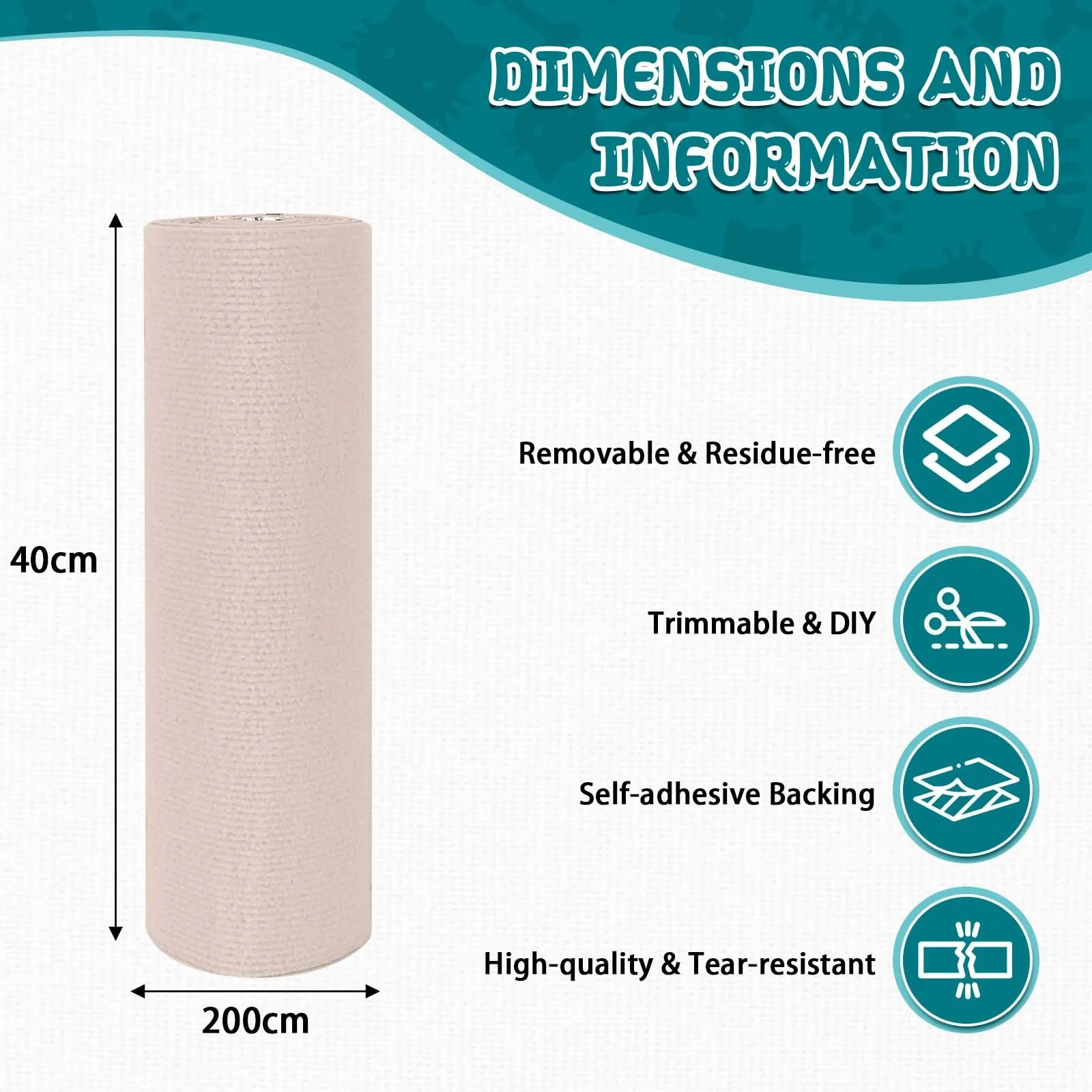 LSGCQ Tappeto Tiragraffi Adesivo per Gatti, Protezione Divano e Mobili, Beige, 40×200cm - immagine 5