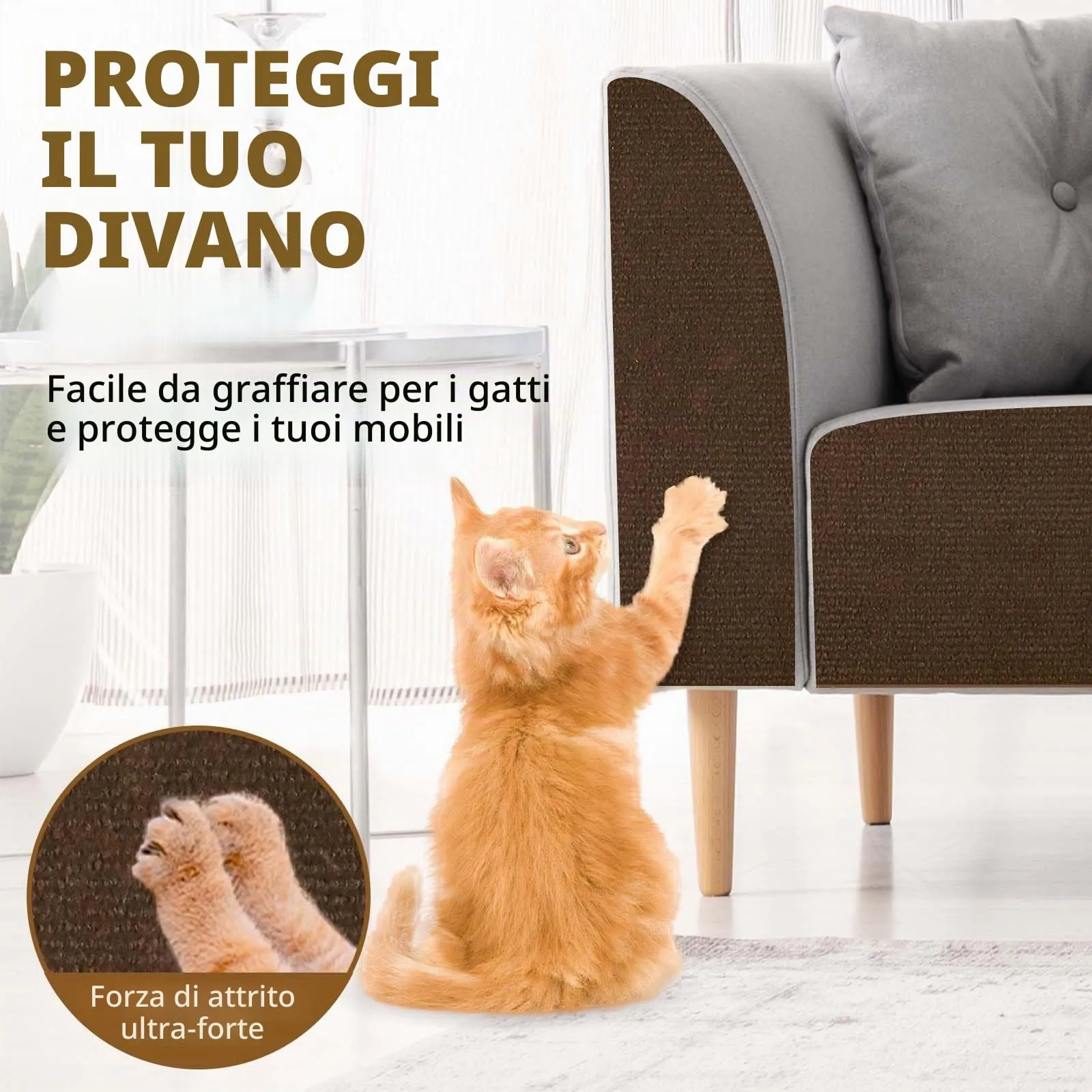 LSGCQ Tappeto Tiragraffi Adesivo Protezione Divano per Gatti, Feltro, Marrone, 40×400cm - immagine 2