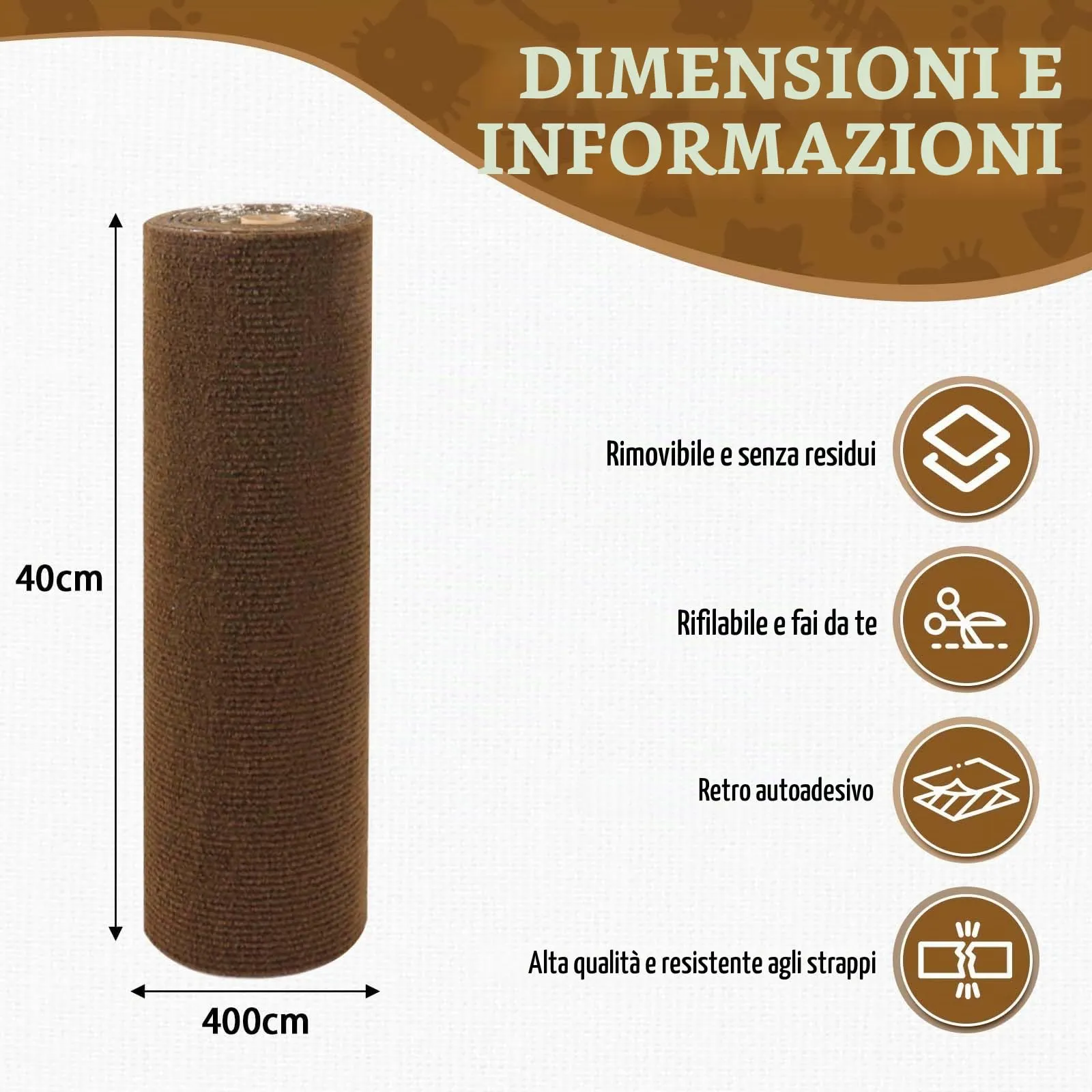 LSGCQ Tappeto Tiragraffi Adesivo Protezione Divano per Gatti, Feltro, Marrone, 40×400cm - immagine 5