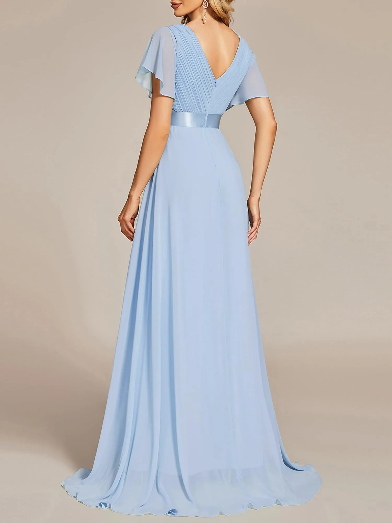 Ever-Pretty Vestito da Cerimonia Donna Scollo a V Linea ad A con Spacco, Ghiaccio Blu, 34 - immagine 2