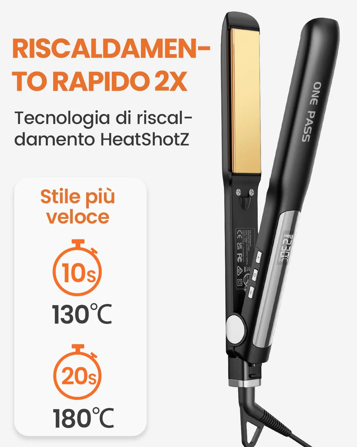 Faszin Piastra per Capelli Professionale in Titanio 30mm 2 in 1, Nero - immagine 2