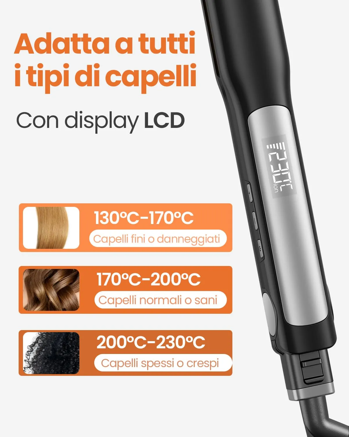 Faszin Piastra per Capelli Professionale in Titanio 30mm 2 in 1, Nero - immagine 5