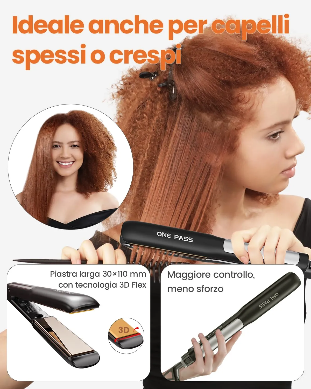 Faszin Piastra per Capelli Professionale in Titanio 30mm 2 in 1, Nero - immagine 6