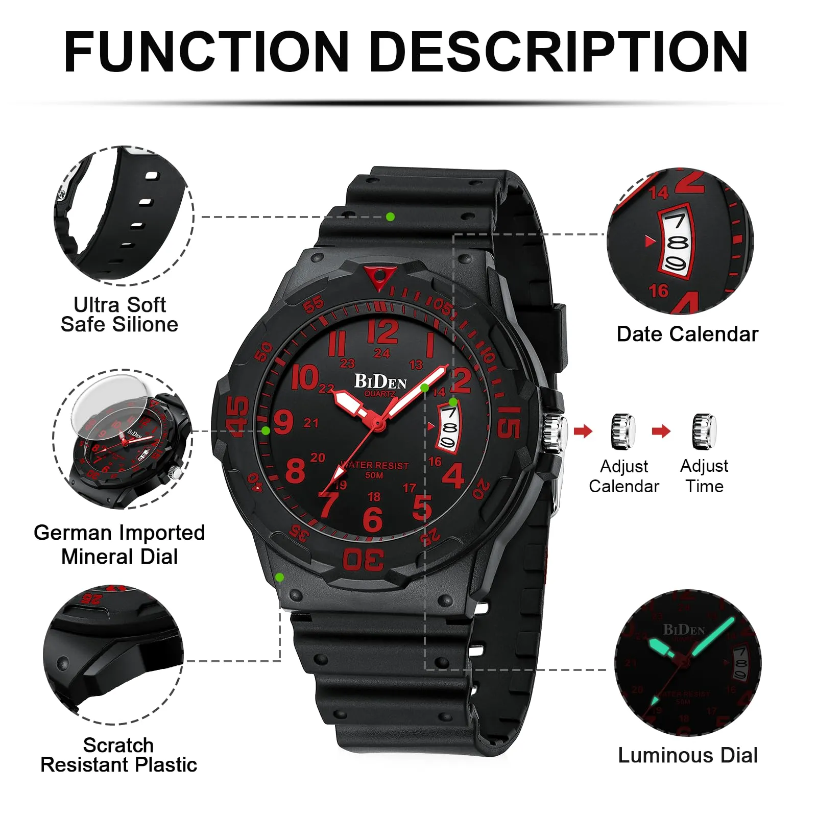 HANPOSH Orologio Uomo Analogico Quarzo Impermeabile 5ATM con Data e Quadrante Luminoso - immagine 7
