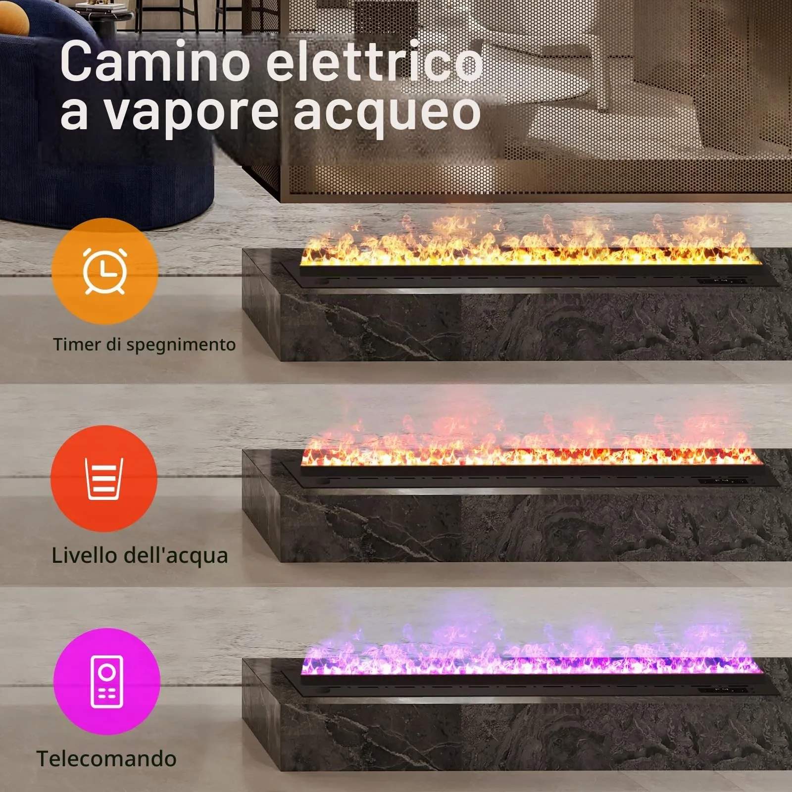 Mexhom Camino a vapore d'acqua 100cm, 9 colori fiamma - immagine 3