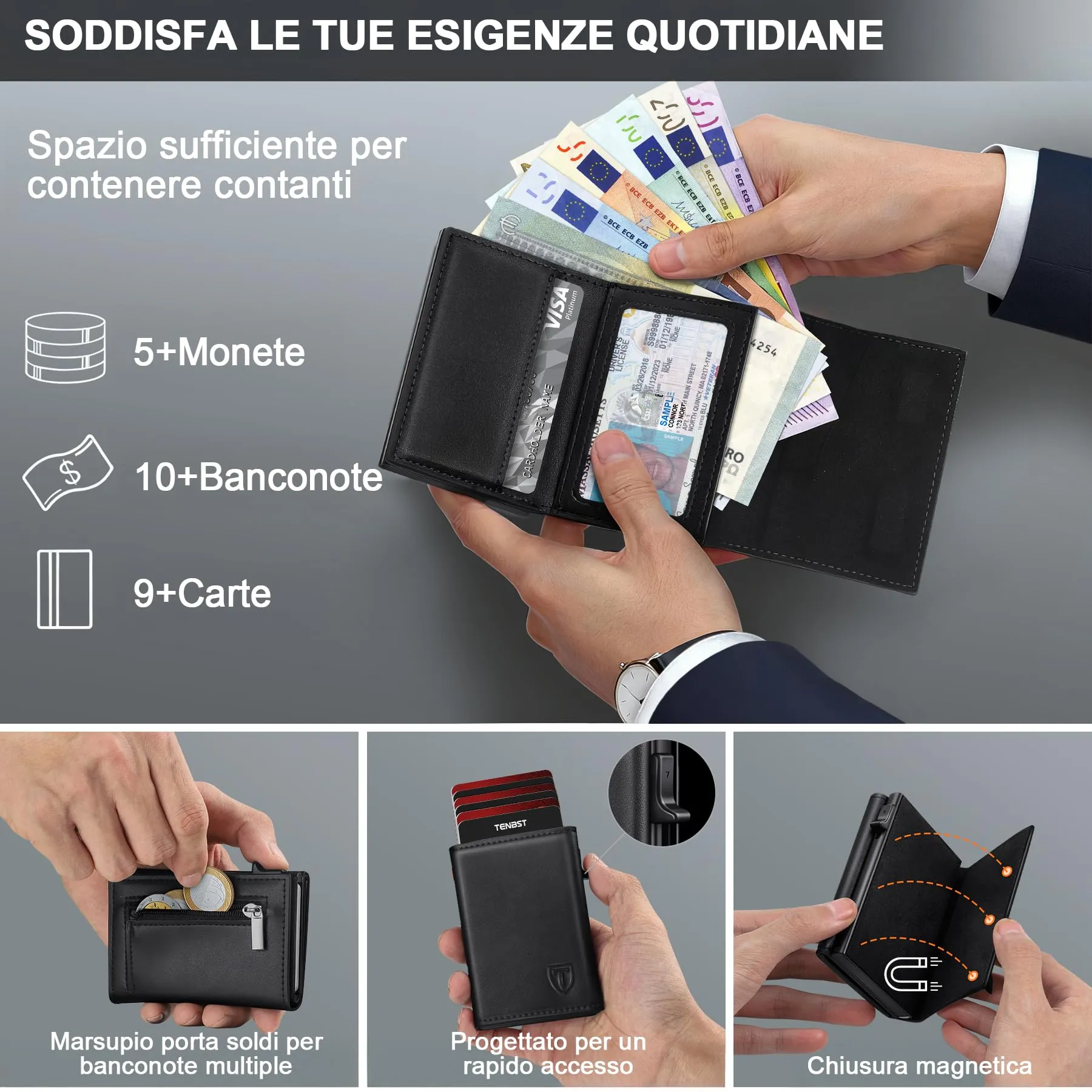 TENBST Portafoglio Uomo Slim Portacarte con Protezione RFID - immagine 4