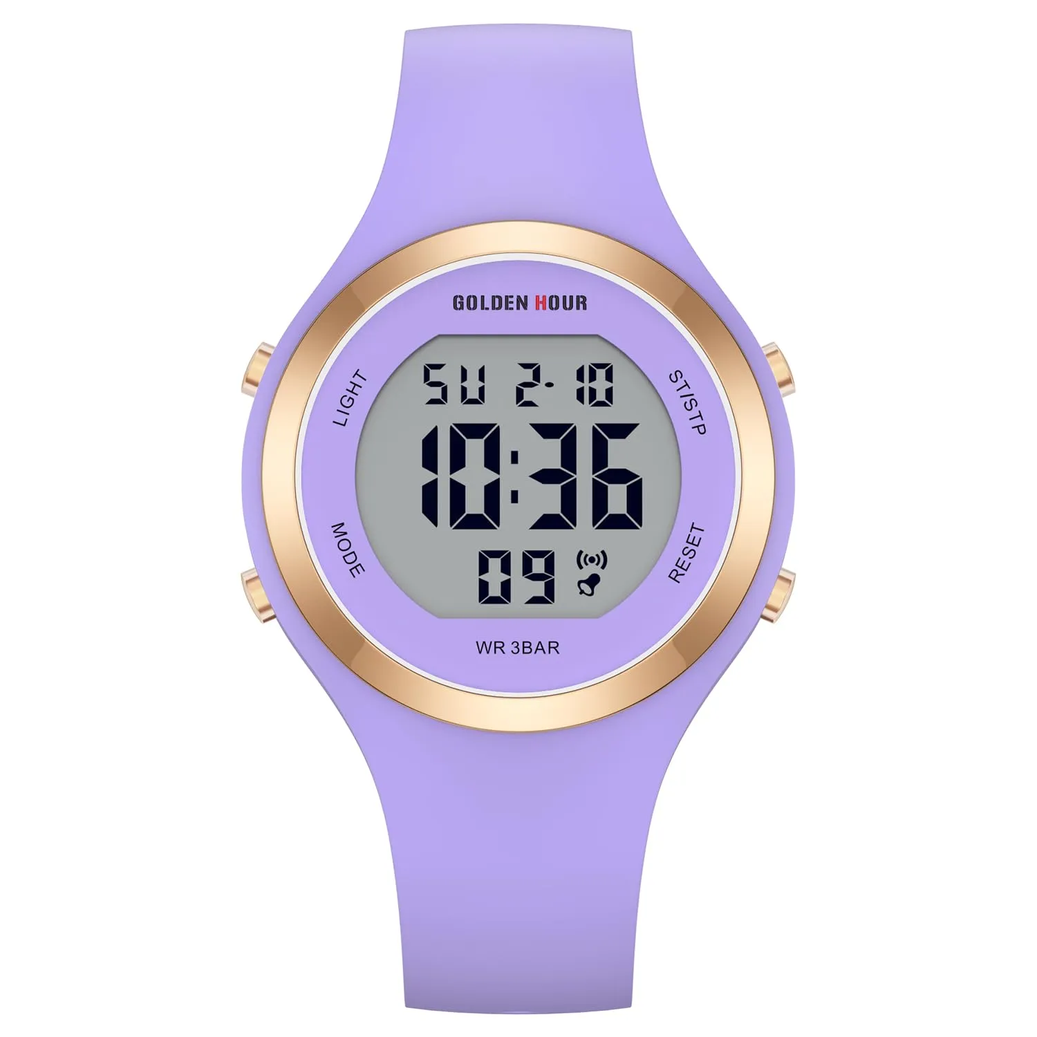 Golden Hour Orologio Digitale Donna Subacqueo 50M GH-1317 Sportivo con Cronometro e Sveglia, Cinturino in Silicone - immagine 2