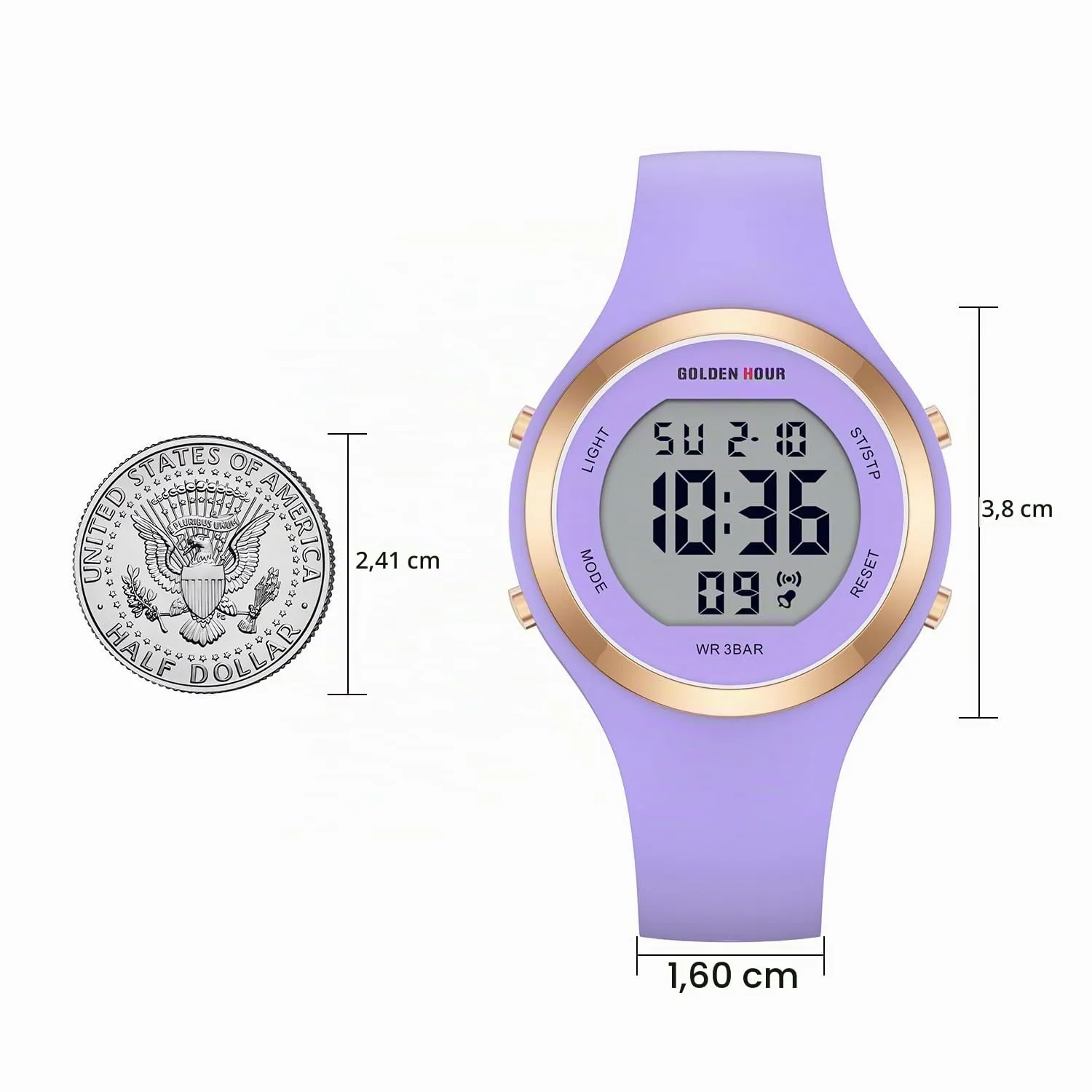 Golden Hour Orologio Digitale Donna Subacqueo 50M GH-1317 Sportivo con Cronometro e Sveglia, Cinturino in Silicone - immagine 5