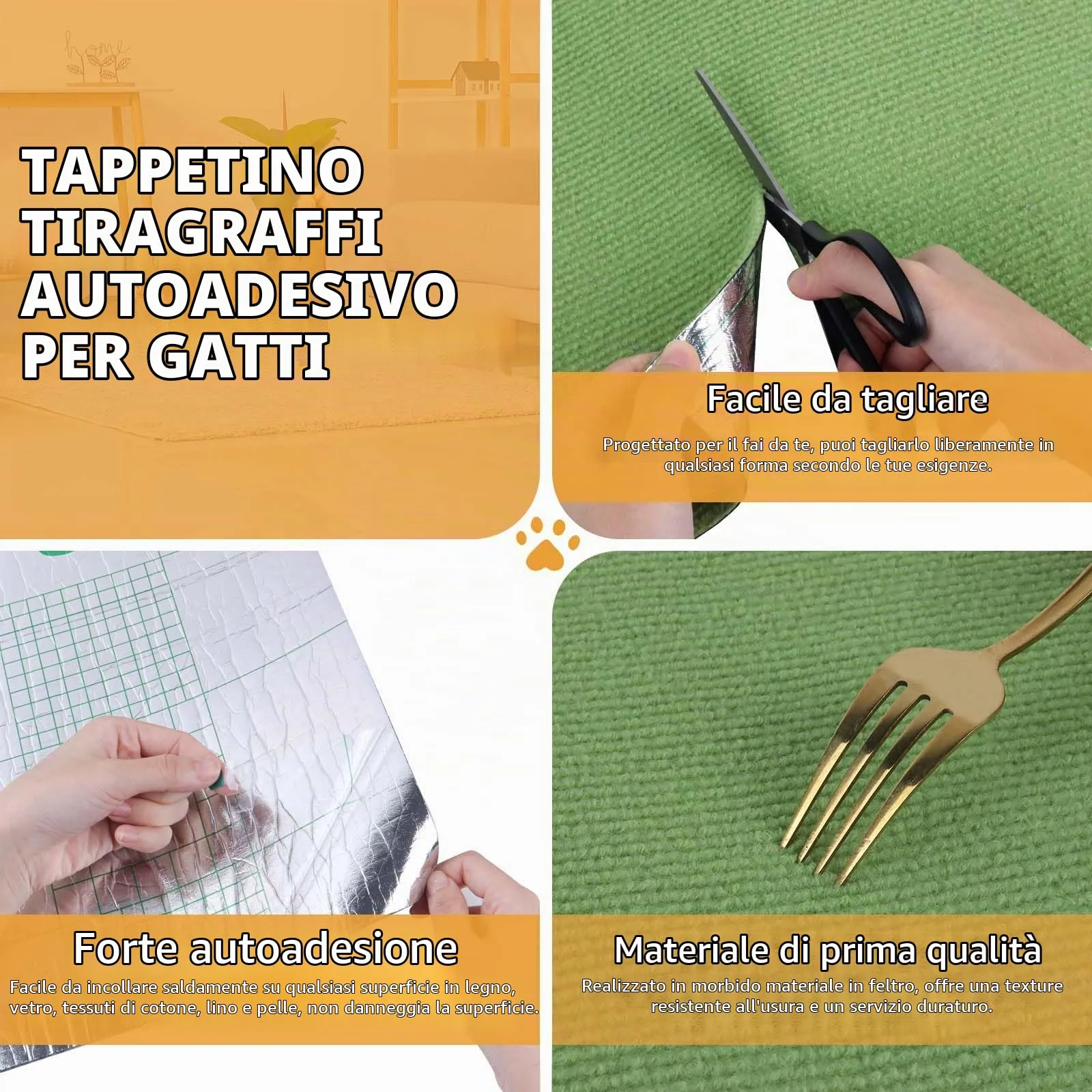 LSGCQ Tappeto Tiragraffi Adesivo Protezione Divano per Gatti, Verde Frutta, 40×400cm - immagine 3
