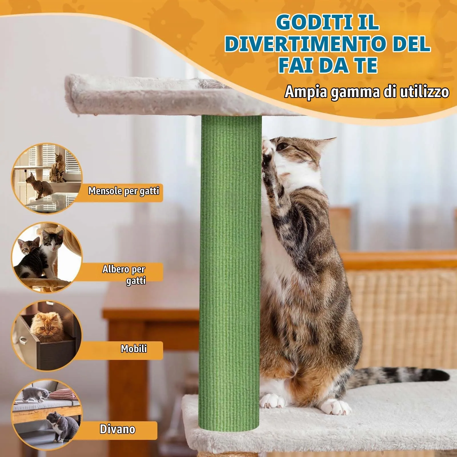 LSGCQ Tappeto Tiragraffi Adesivo Protezione Divano per Gatti, Verde Frutta, 40×400cm - immagine 4