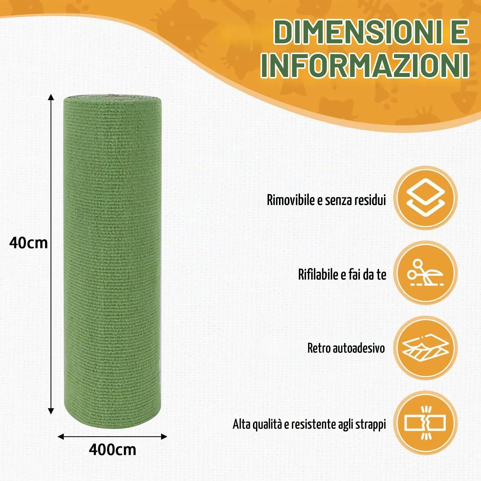LSGCQ Tappeto Tiragraffi Adesivo Protezione Divano per Gatti, Verde Frutta, 40×400cm - immagine 5