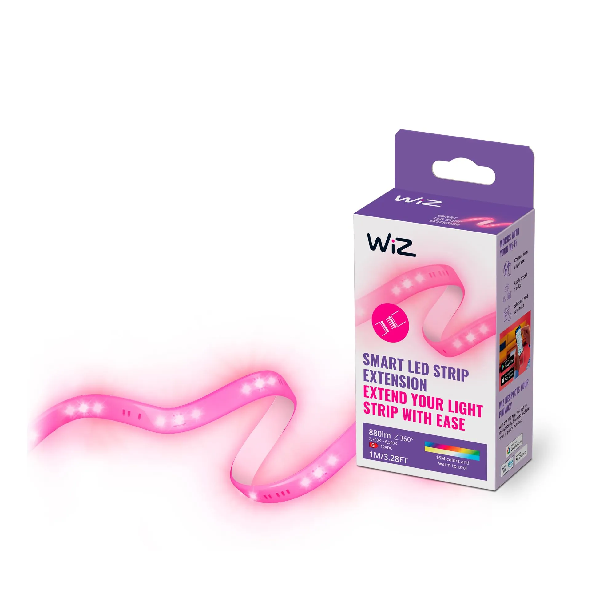 WiZ Striscia LED WiFi Estensione, Luce Bianca o Colorata Dimmerabile, 1m, 20W, Tecnologia SpaceSense, Controllo Vocale - immagine 1