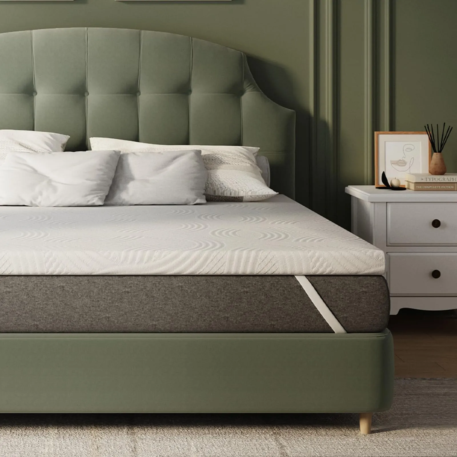 Novilla Materasso Topper, 160x200 cm, Altezza 7.5 cm, Schiuma di Fibra di Bambù, Traspirante con Cinghie Elastiche - immagine 1