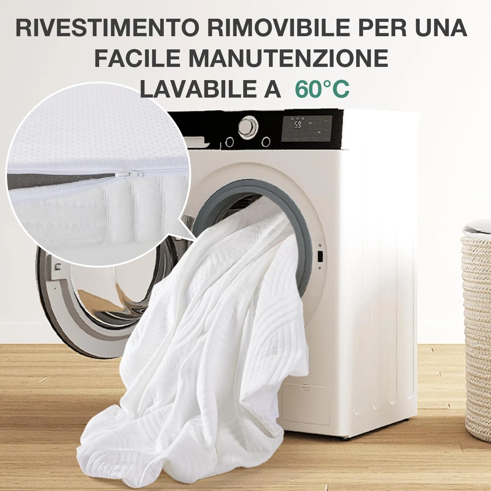 Novilla Materasso Topper, 160x200 cm, Altezza 7.5 cm, Schiuma di Fibra di Bambù, Traspirante con Cinghie Elastiche - immagine 5
