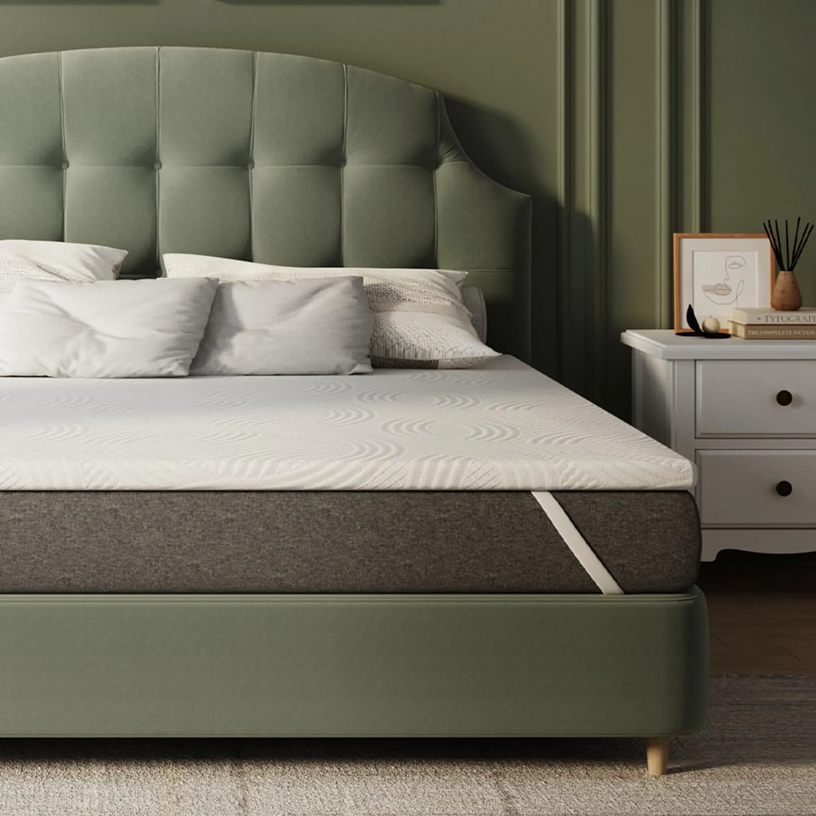 Novilla Materasso Topper, 180x200 cm, Altezza 5 cm, Schiuma di Fibra di Bambù, Traspirante con Cinghie Elastiche - immagine 1