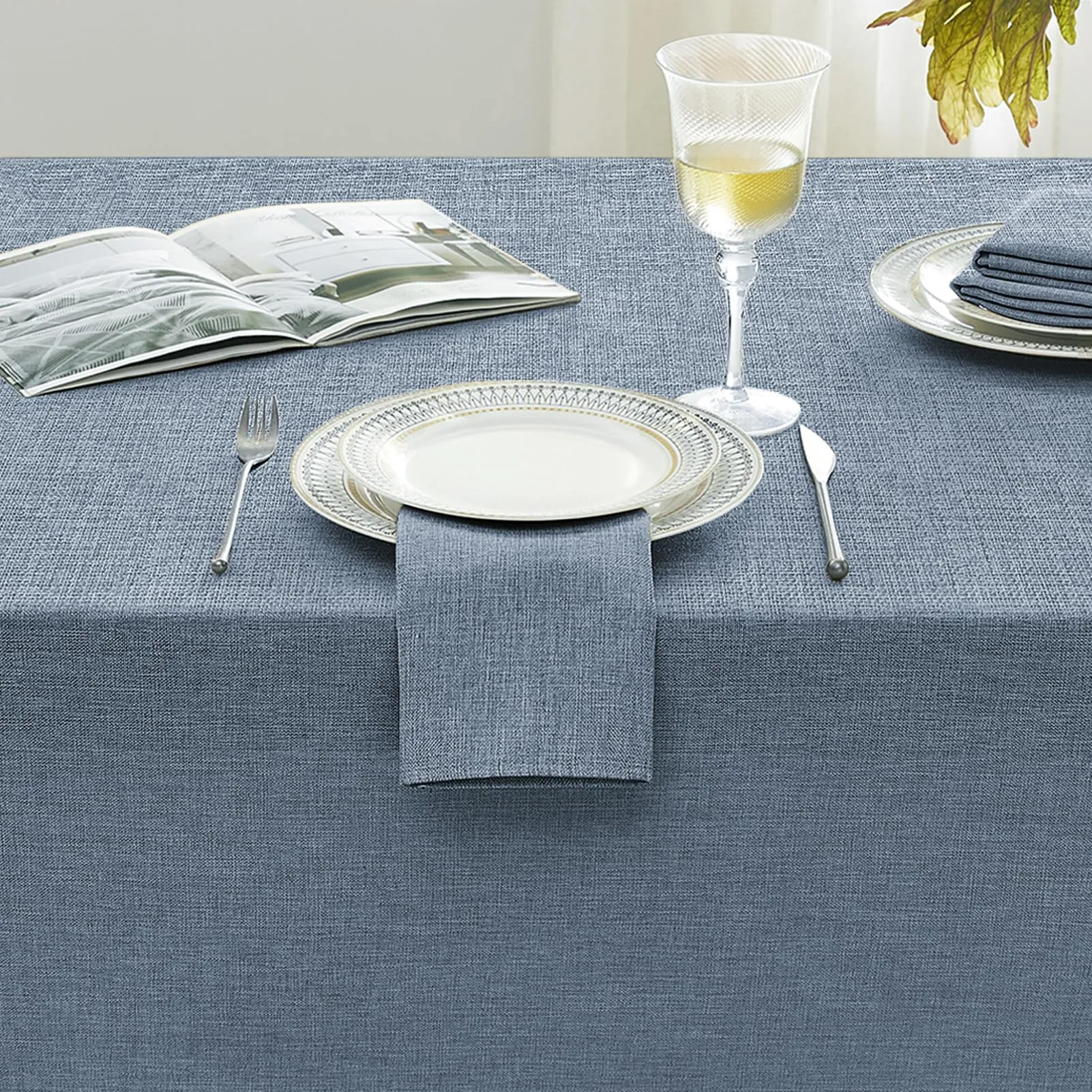 Softalker Tovaglia Rettangolare in Lino, 152,4 x 213,4 cm, Blu Denim - immagine 4