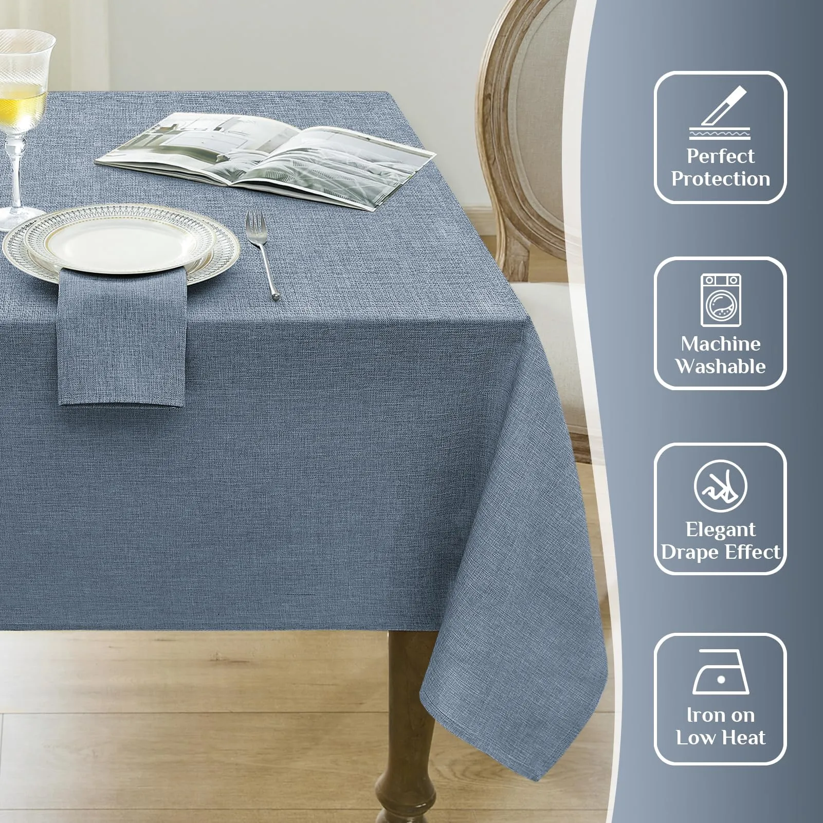Softalker Tovaglia Rettangolare in Lino, 152,4 x 213,4 cm, Blu Denim - immagine 5