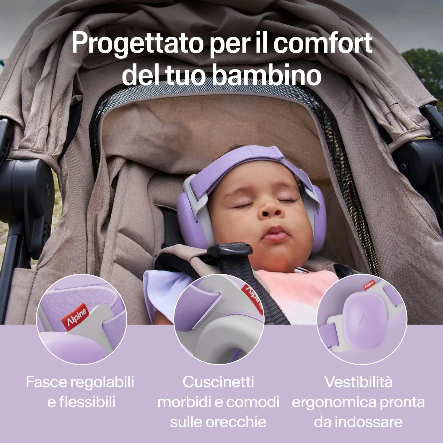 Alpine Muffy Baby Comfort Paraorecchie per Neonati e Bambini, Attenuazione 24 dB, Viola - immagine 3