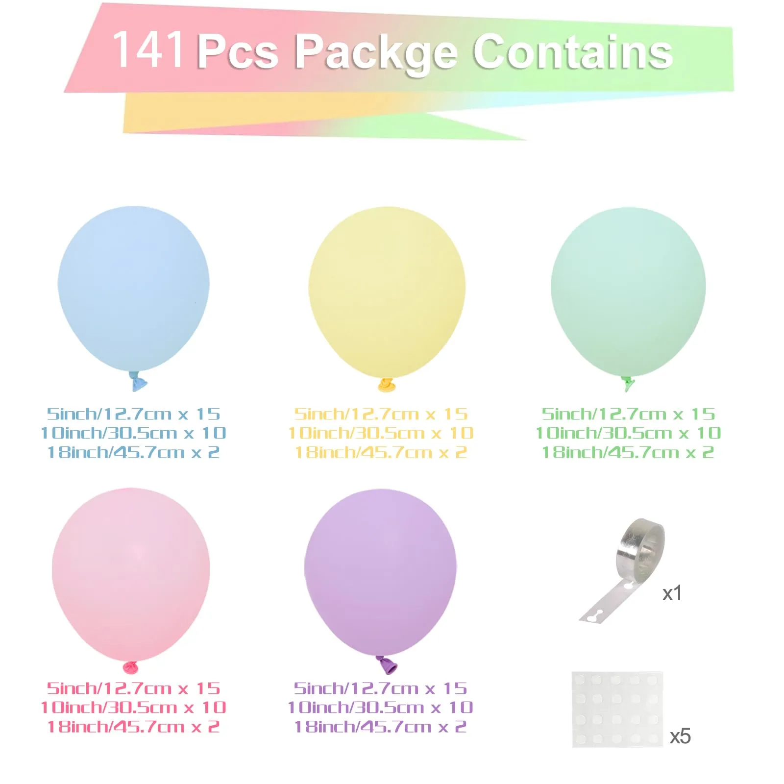 fairymaiden Kit Ghirlanda di Palloncini Macaron Pastello, 141 Pezzi Colori Assortiti - immagine 2