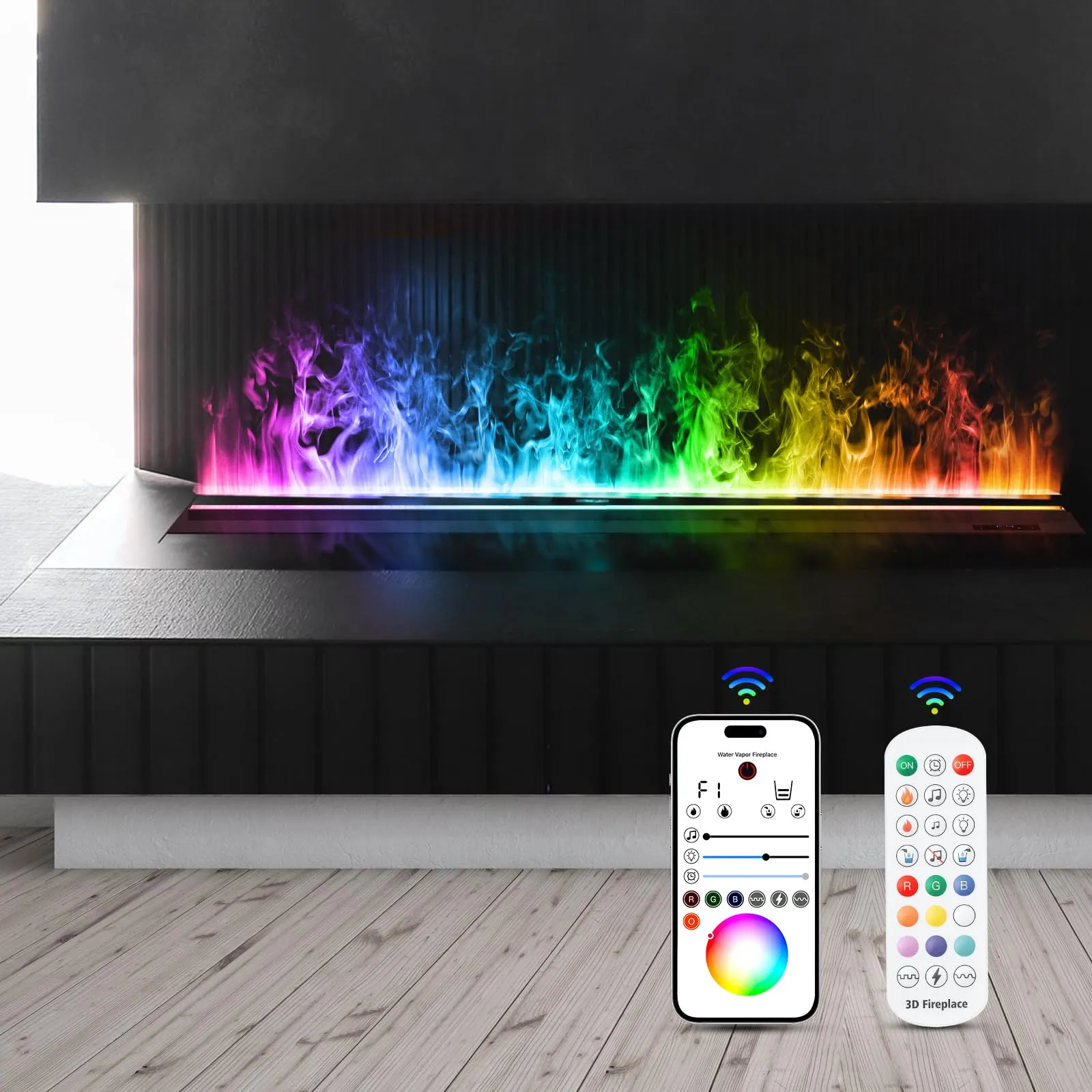 Mexhom Camino Elettrico 3D a Vapore Acqueo, 9 colori fiamma, 80cm - immagine 1