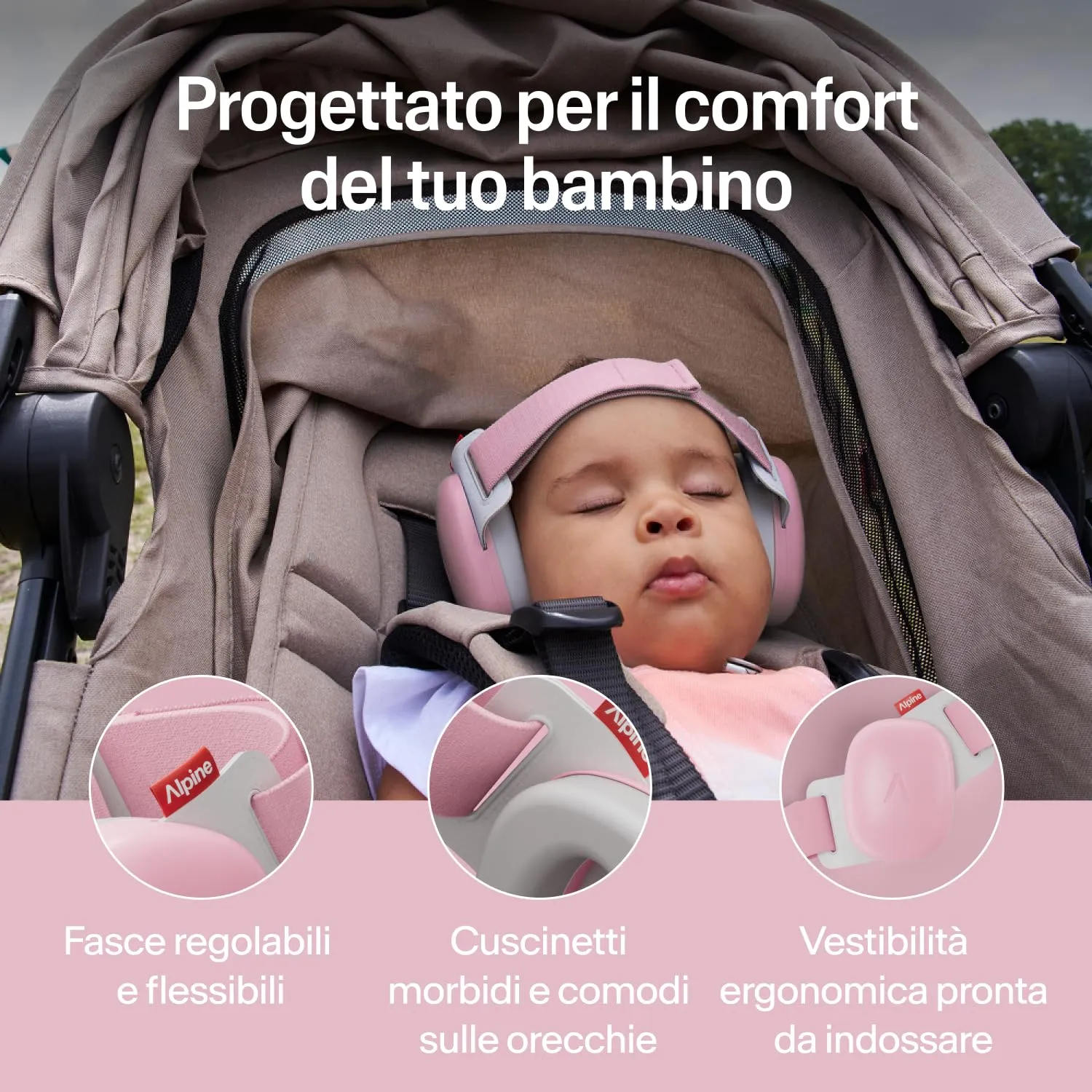Alpine Muffy Baby Comfort Paraorecchie per Neonati e Bambini, 0-48 Mesi, Attenuazione 24 dB, Rosa - immagine 3