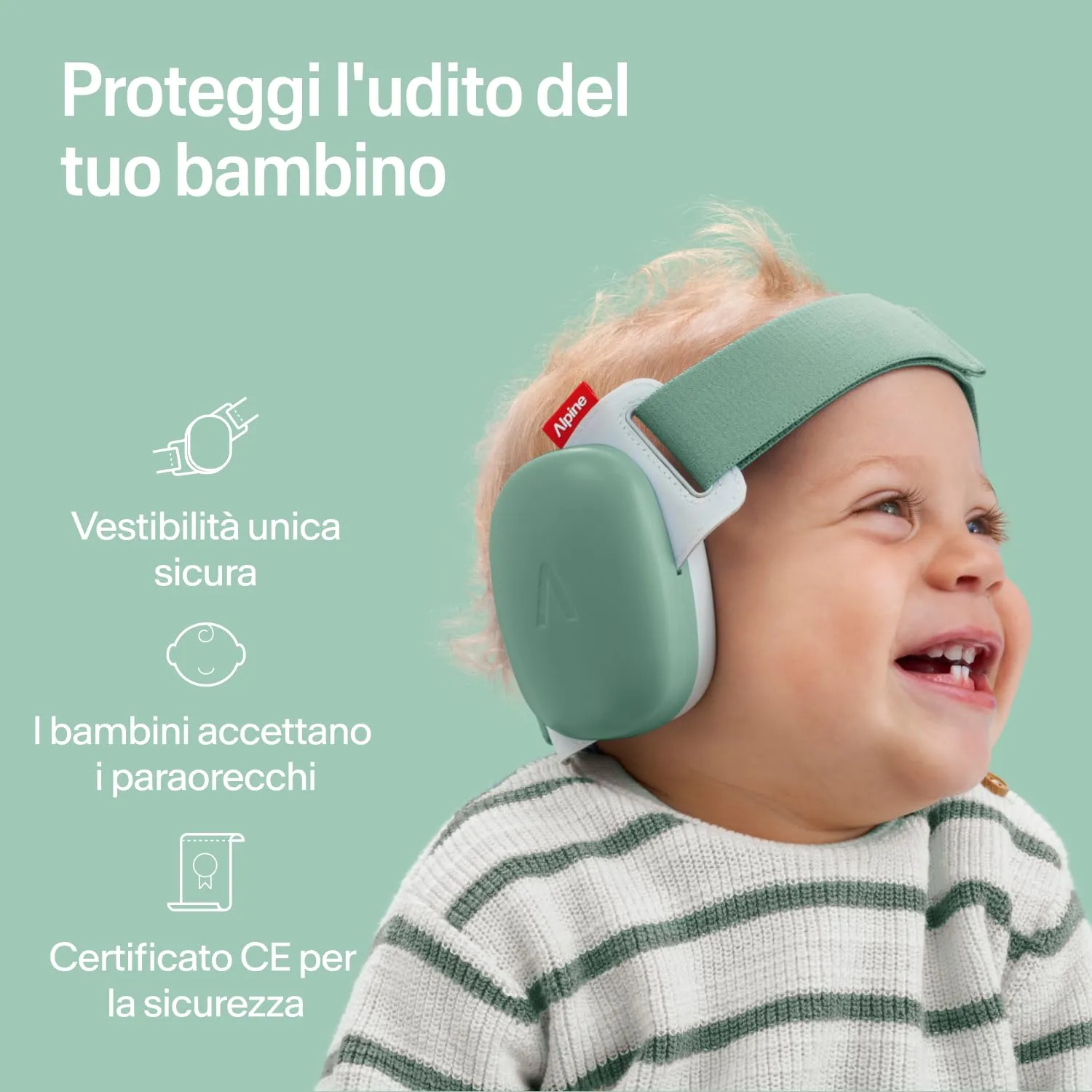 Alpine Muffy Baby Comfort Paraorecchie per Neonati e Bambini, Attenuazione 24 dB, Verde - immagine 2