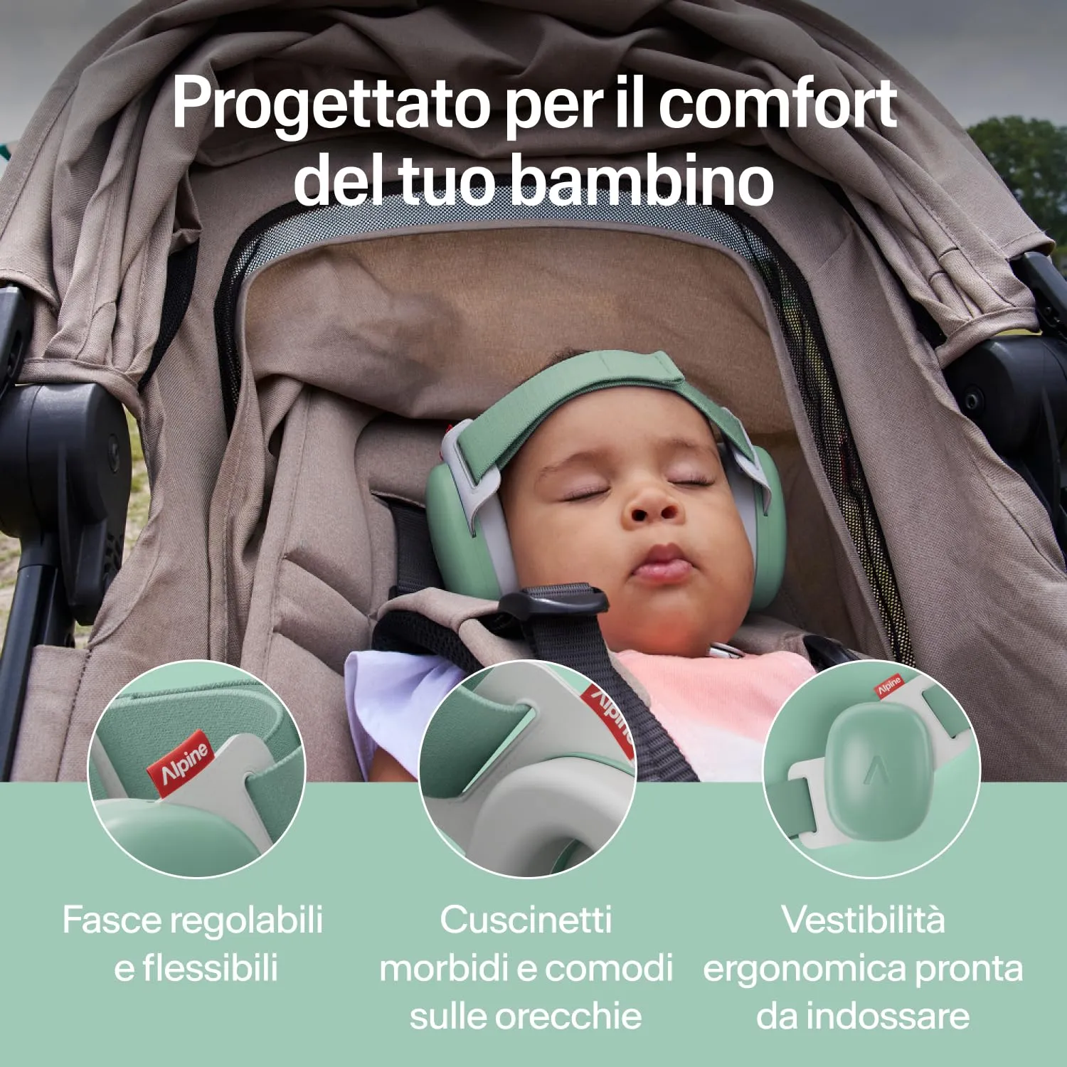 Alpine Muffy Baby Comfort Paraorecchie per Neonati e Bambini, Attenuazione 24 dB, Verde - immagine 3