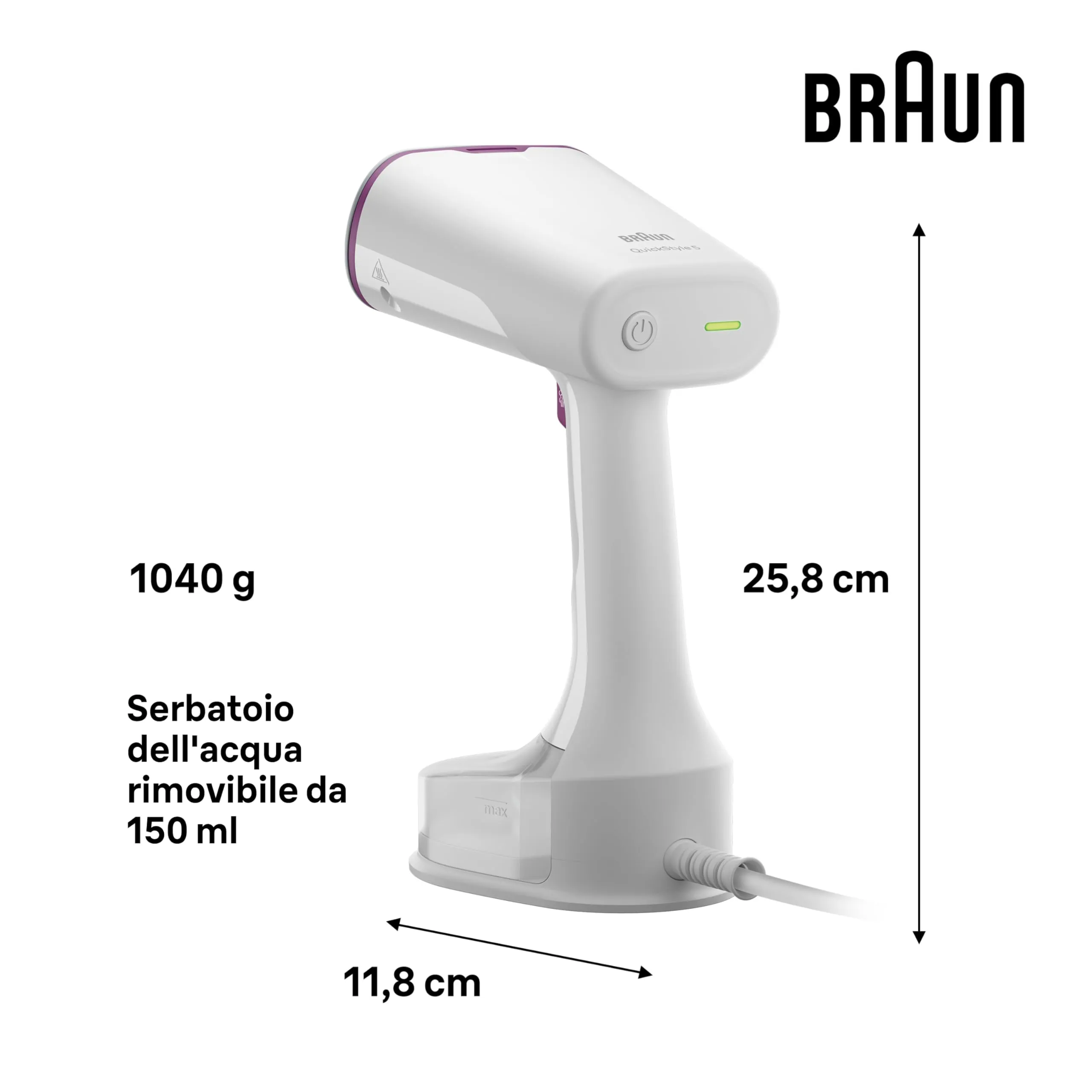 Braun QuickStyle 5 GS5011PU Stiratore Verticale Dual FreeGlide 3D, 1200W, Bianco/Viola - immagine 4