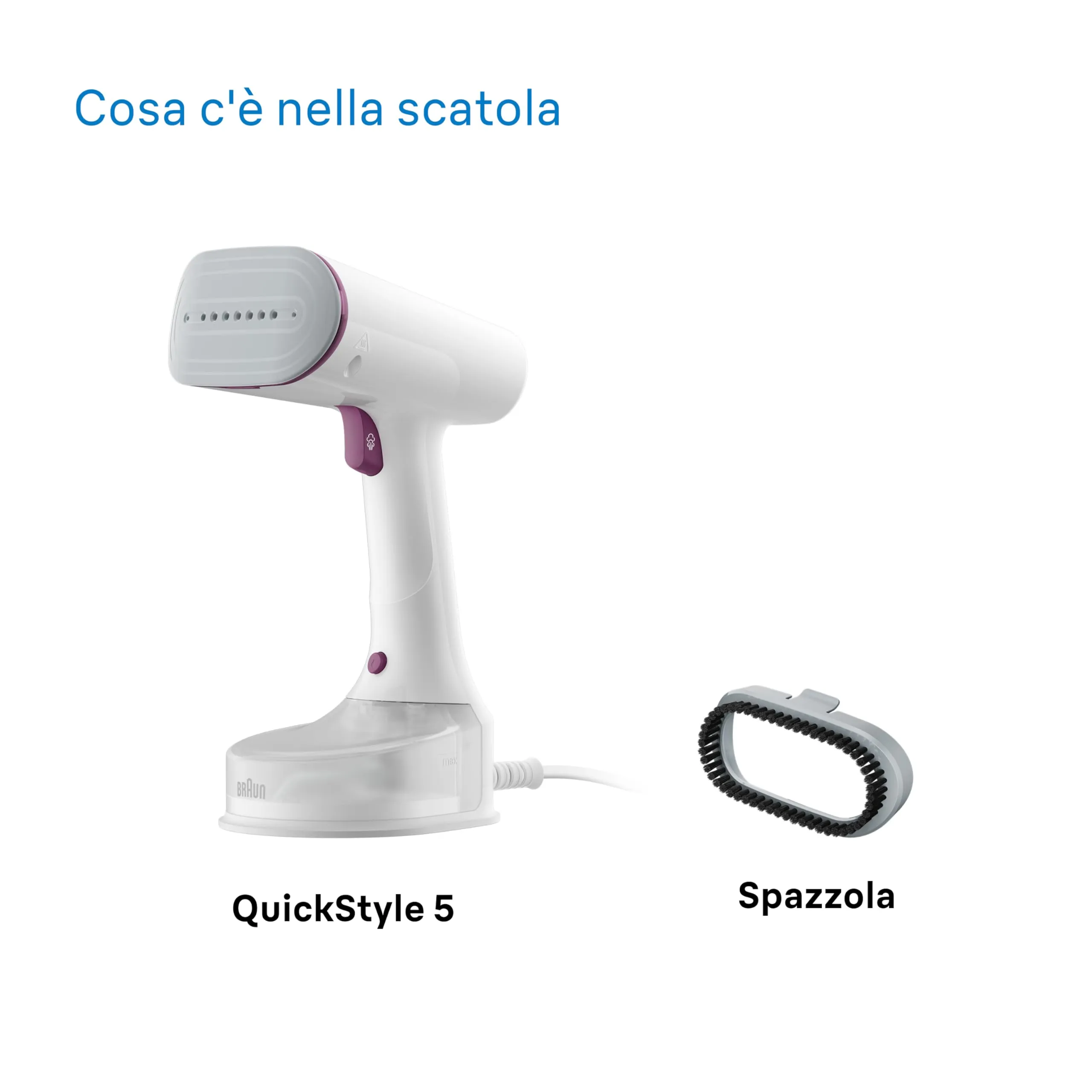 Braun QuickStyle 5 GS5011PU Stiratore Verticale Dual FreeGlide 3D, 1200W, Bianco/Viola - immagine 10