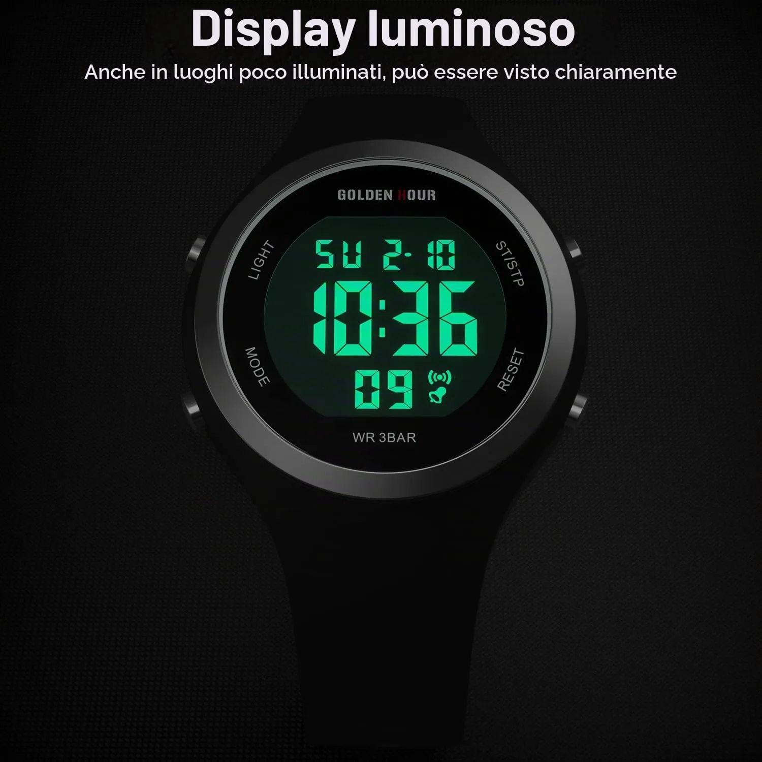Golden Hour Orologio Digitale Donna GH-1317 Subacqueo 50M Sportivo con Cronometro e Sveglia, Cinturino in Silicone - immagine 4