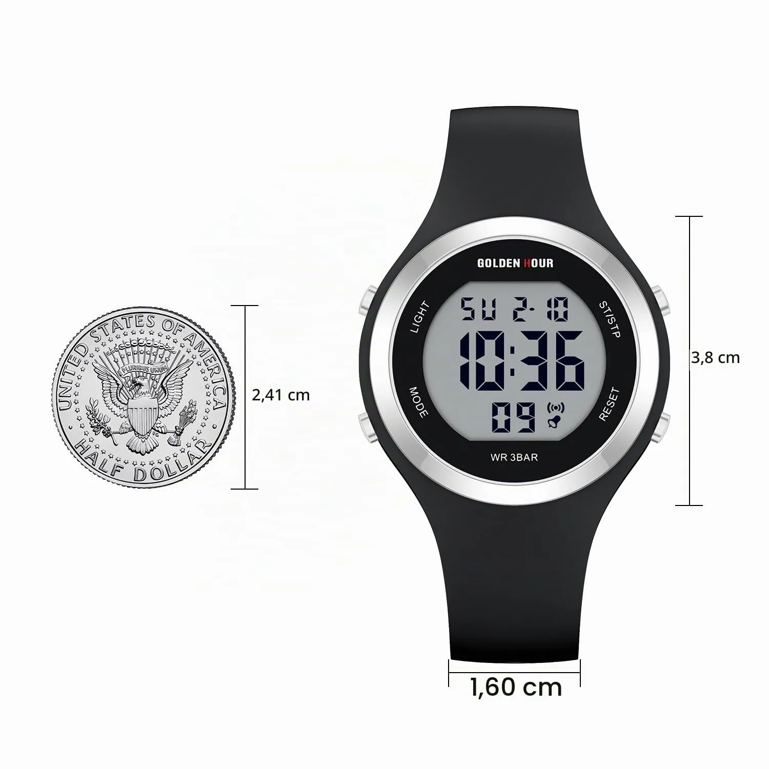 Golden Hour Orologio Digitale Donna GH-1317 Subacqueo 50M Sportivo con Cronometro e Sveglia, Cinturino in Silicone - immagine 5