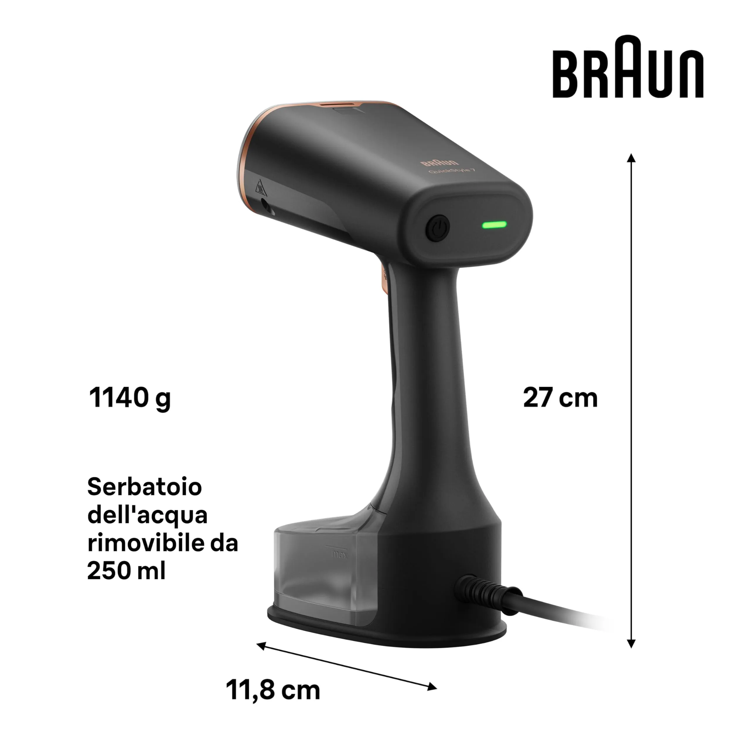 Braun QuickStyle 7 GS7077BK Stiratore Verticale, Tecnologia Dual FreeGlide 3D, 1600W, Nero - immagine 3