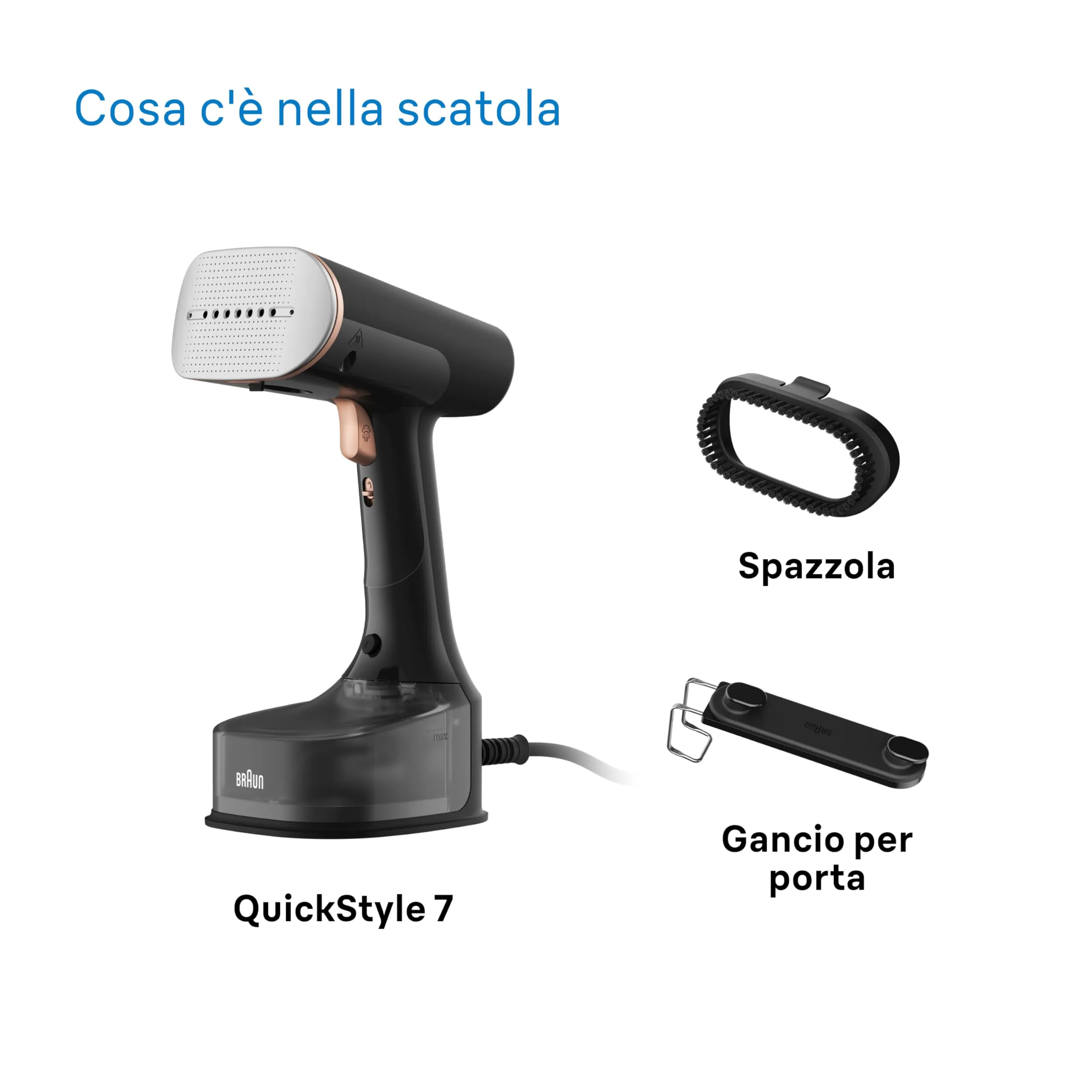 Braun QuickStyle 7 GS7077BK Stiratore Verticale, Tecnologia Dual FreeGlide 3D, 1600W, Nero - immagine 8