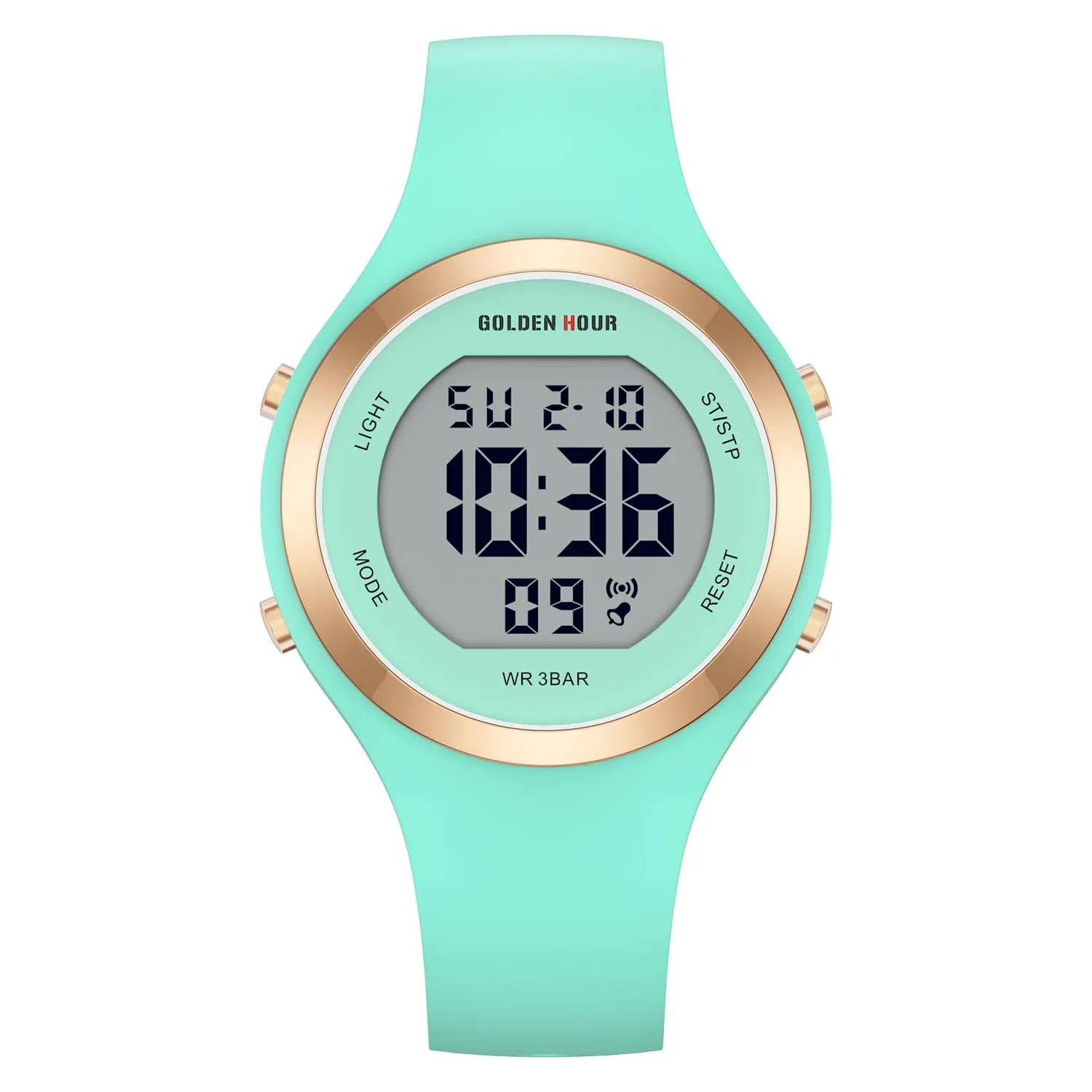 Golden Hour Orologio Digitale Donna GH-1317 Sportivo Subacqueo 50M con Cronometro e Sveglia, Cinturino in Silicone - immagine 2