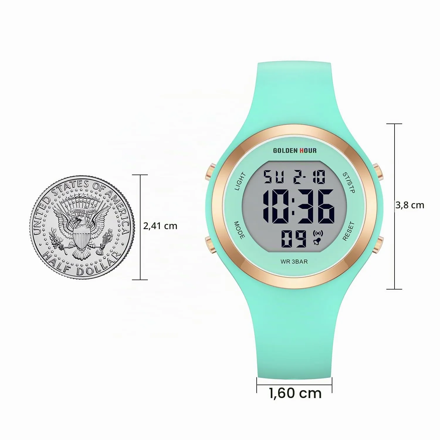 Golden Hour Orologio Digitale Donna GH-1317 Sportivo Subacqueo 50M con Cronometro e Sveglia, Cinturino in Silicone - immagine 6