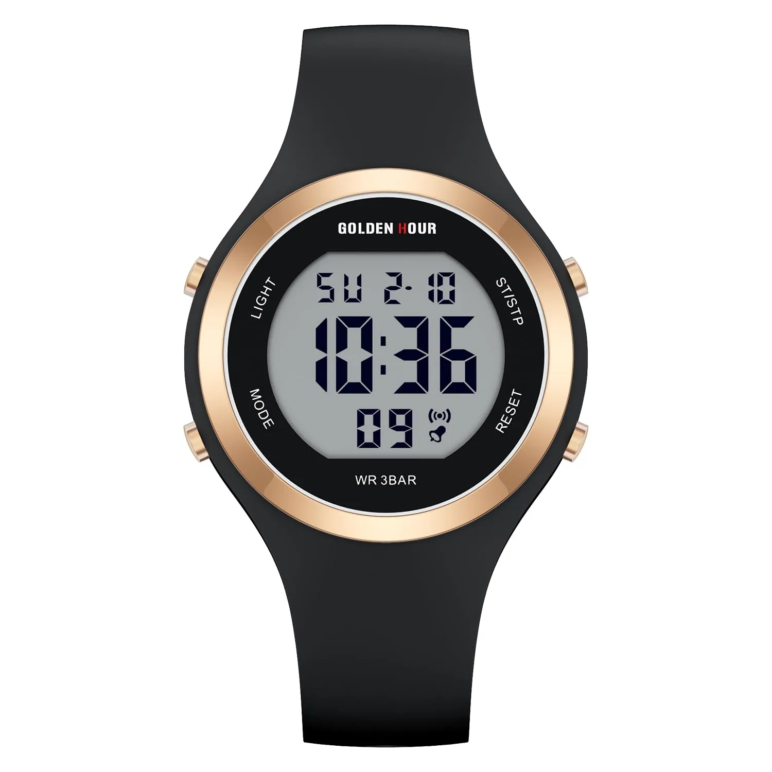 Golden Hour Orologio Digitale Donna GH-1317, Subacqueo 50M, Sportivo con Cronometro e Sveglia, Cinturino in Silicone - immagine 2