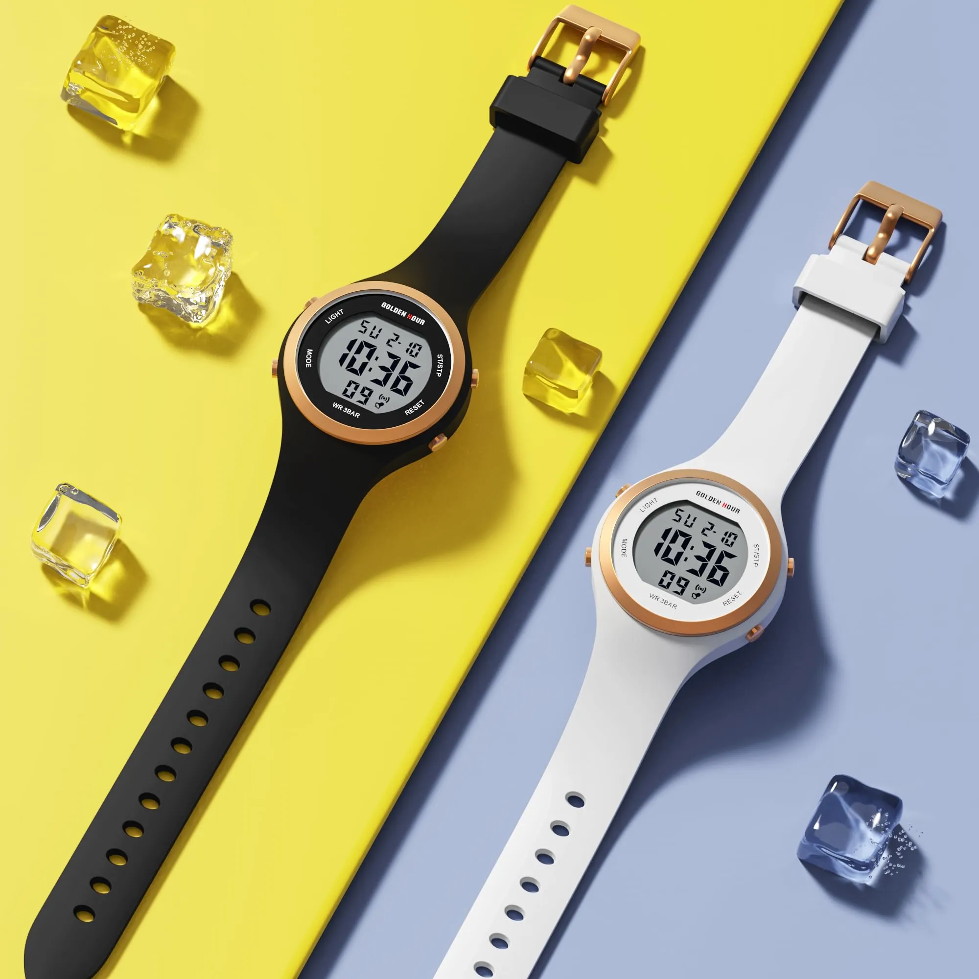 Golden Hour Orologio Digitale Donna GH-1317, Subacqueo 50M, Sportivo con Cronometro e Sveglia, Cinturino in Silicone - immagine 5