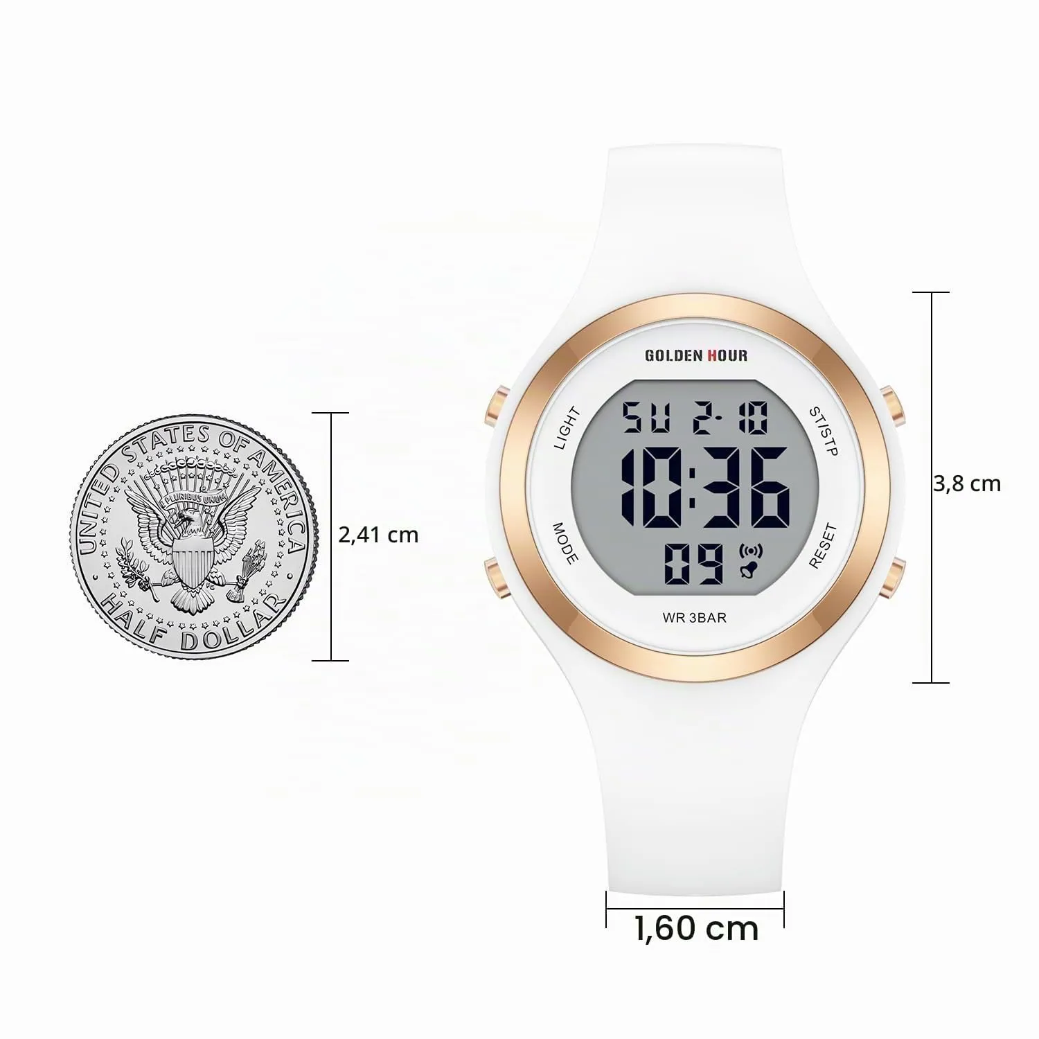 Golden Hour Orologio Digitale Donna Sportivo GH-1317, Impermeabile 50M, Cronometro e Sveglia, Cinturino in Silicone - immagine 5