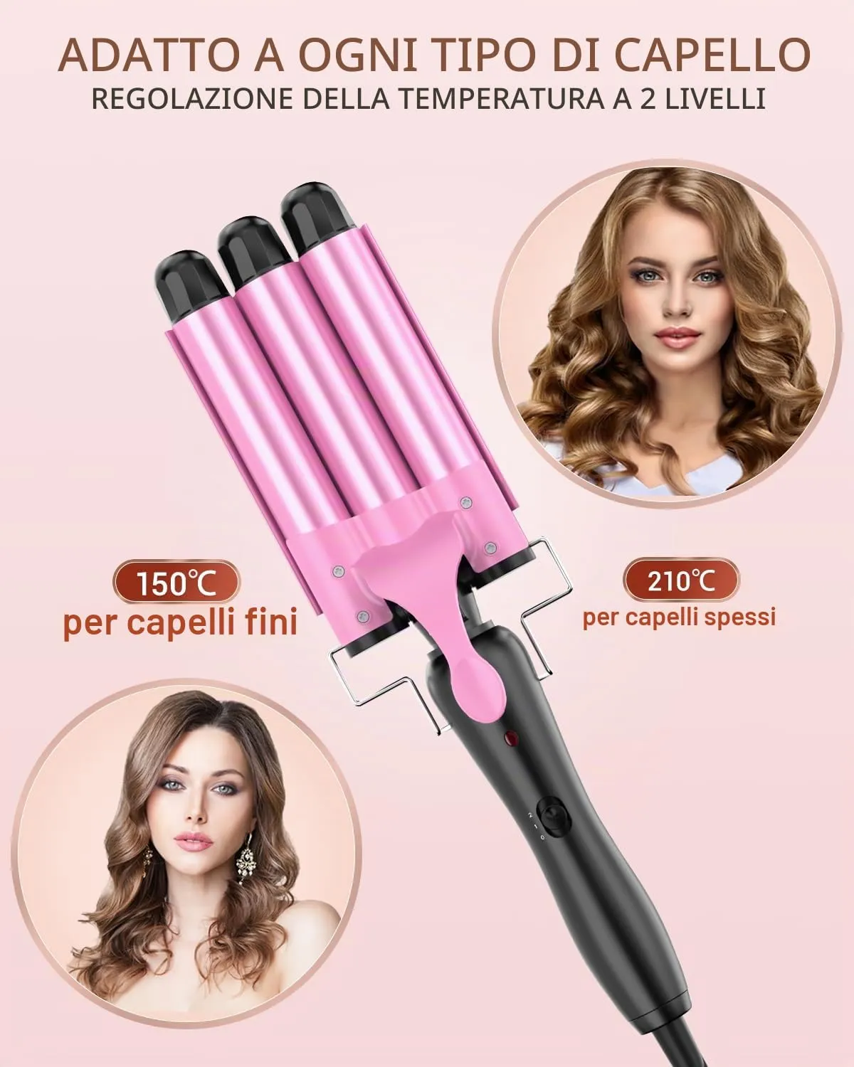 YICAIZI Ferro Arricciacapelli 3 Botti Beach Waves (Rosa) - immagine 4