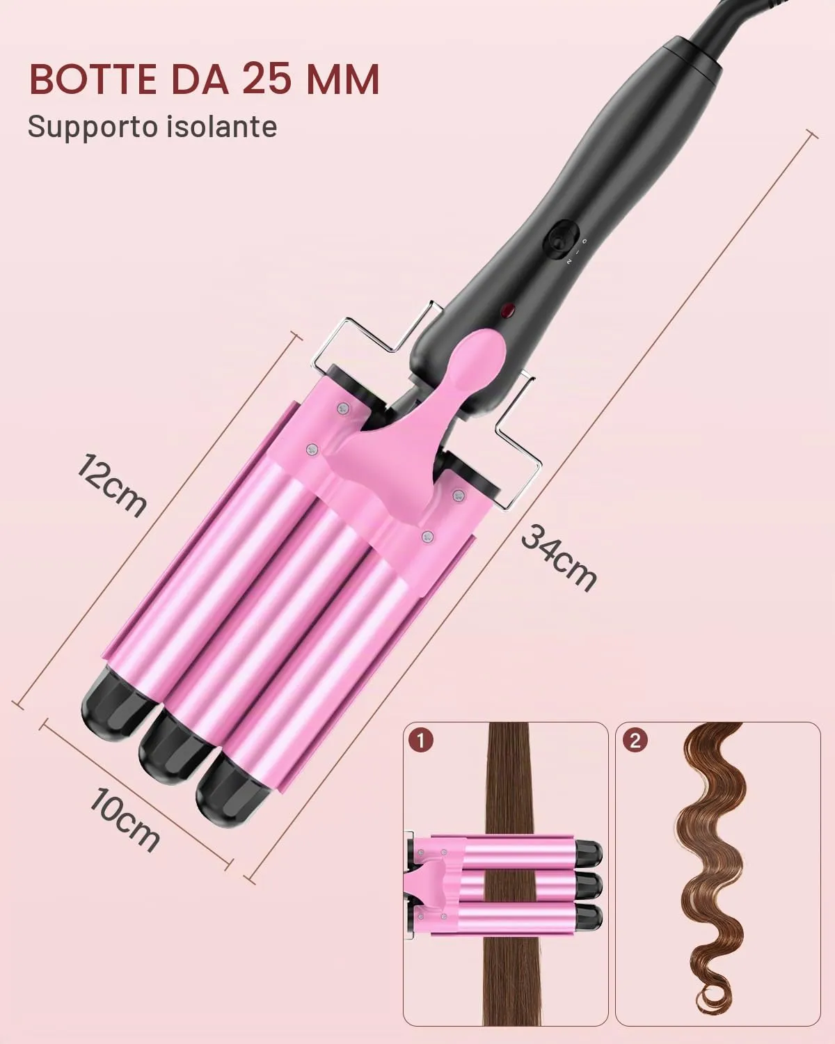 YICAIZI Ferro Arricciacapelli 3 Botti Beach Waves (Rosa) - immagine 6