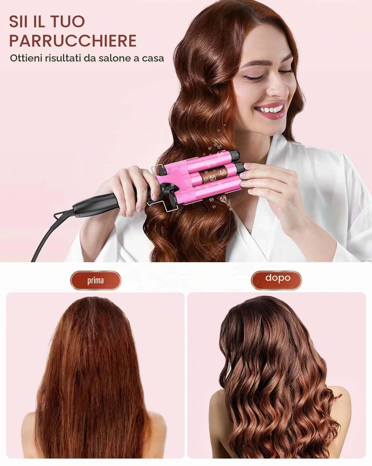 YICAIZI Ferro Arricciacapelli 3 Botti Beach Waves (Rosa) - immagine 7