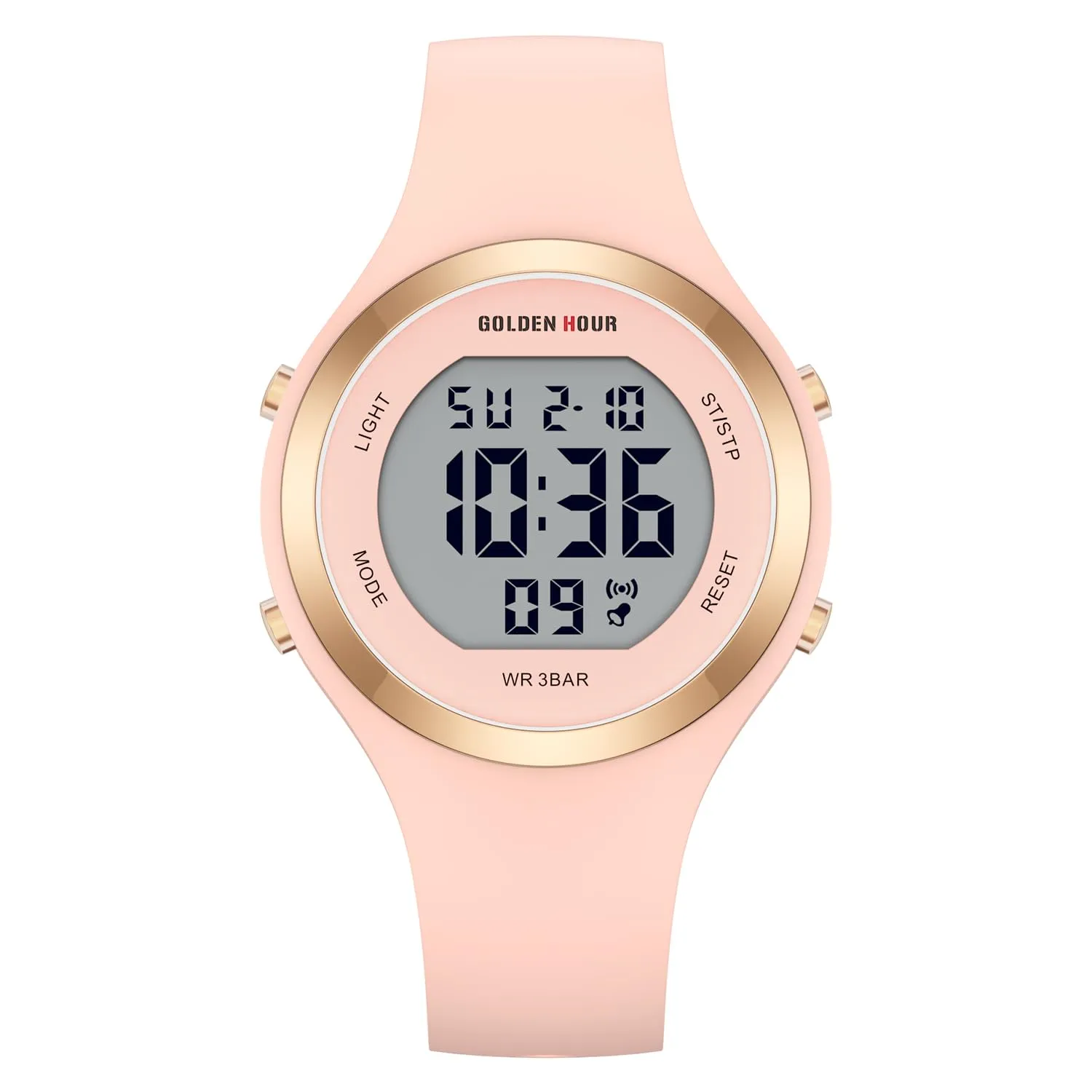 GOLDEN HOUR Orologio Digitale Donna GH-1317 Subacqueo 50M Sportivo con Cronometro e Sveglia, Cinturino in Silicone - immagine 2