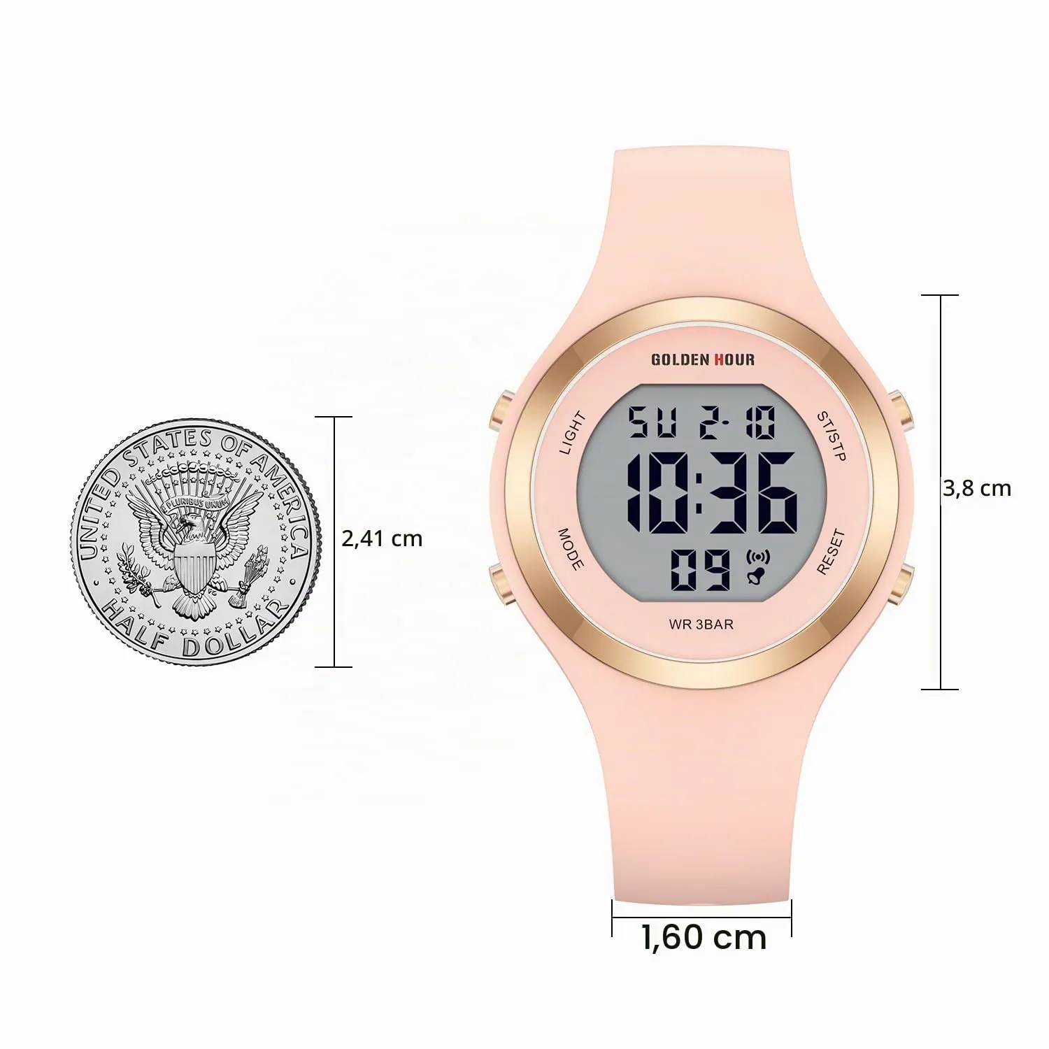 GOLDEN HOUR Orologio Digitale Donna GH-1317 Subacqueo 50M Sportivo con Cronometro e Sveglia, Cinturino in Silicone - immagine 5