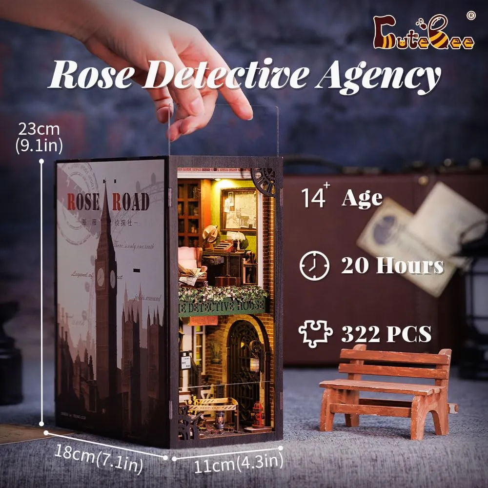 CUTEBEE Rose Detective Agency Book Nook Kit, 3D Wooden Puzzle Miniature Dollhouse, BE-SD02 - immagine 3