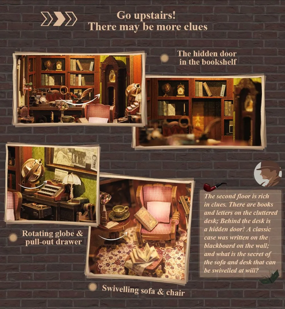 CUTEBEE Rose Detective Agency Book Nook Kit, 3D Wooden Puzzle Miniature Dollhouse, BE-SD02 - immagine 5