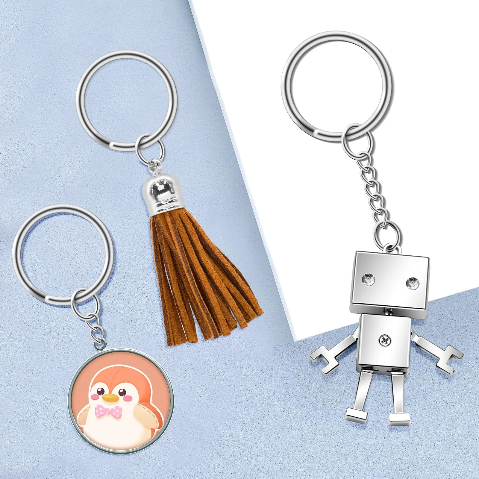 AiQInu Anelli Portachiavi con Catena 25mm, 100 Pezzi - Argento - immagine 4