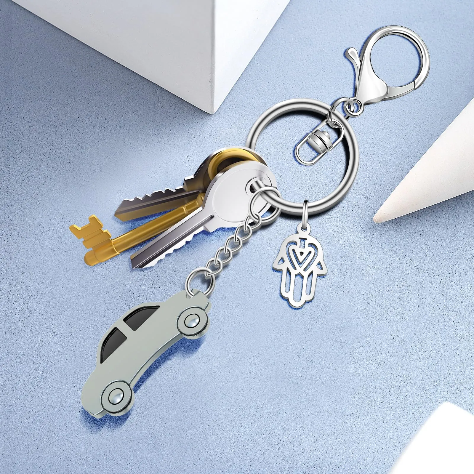 AiQInu Anelli Portachiavi con Catena 25mm, 100 Pezzi - Argento - immagine 5