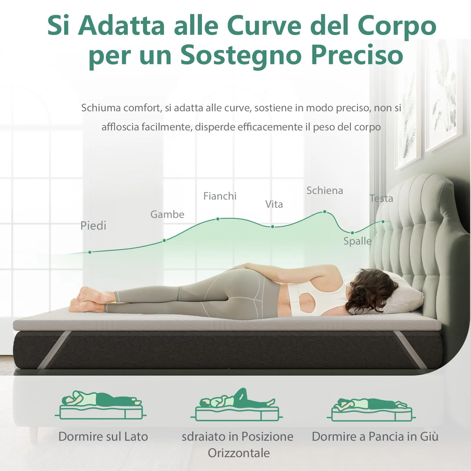 Novilla Materasso Topper, 135x190 cm, Altezza 5 cm, Schiuma di Fibra di Bambù, Traspirante e Antiscivolo - immagine 4