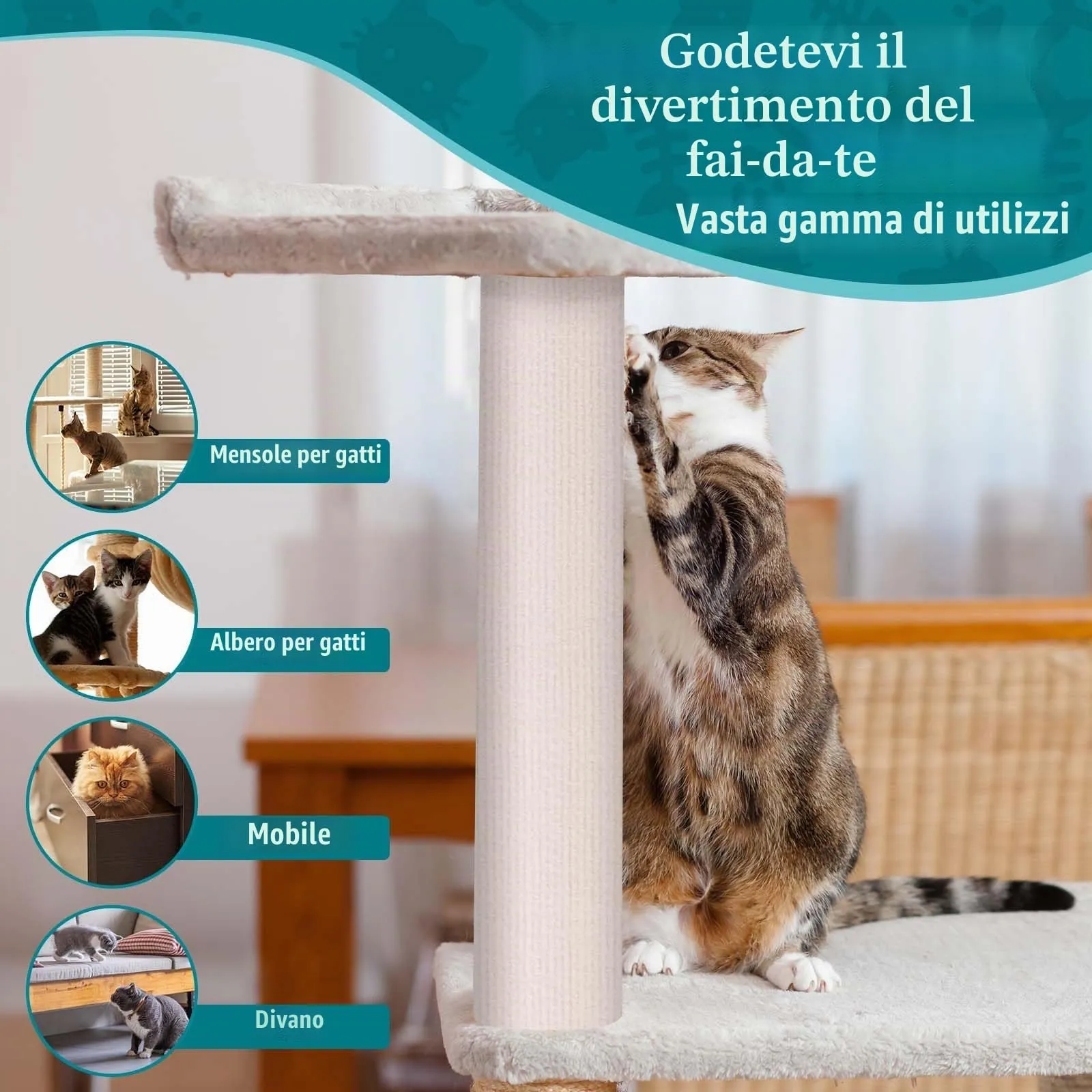 LSGCQ Tappeto Tiragraffi Adesivo per Gatti Protezione Divano, Beige, 40×400cm - immagine 4
